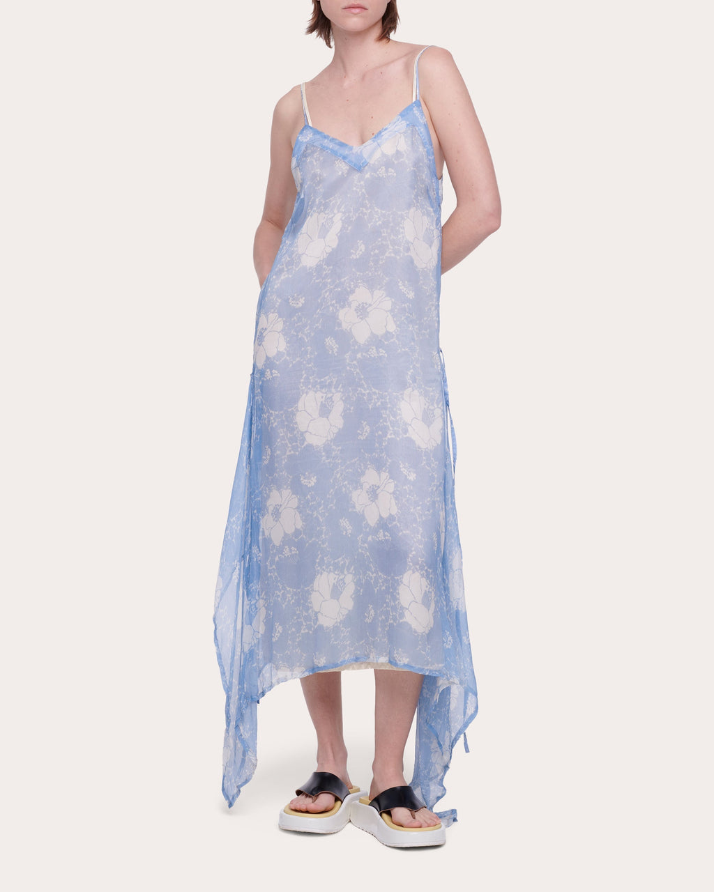 Asymmetric Printed Silk Midi Dress