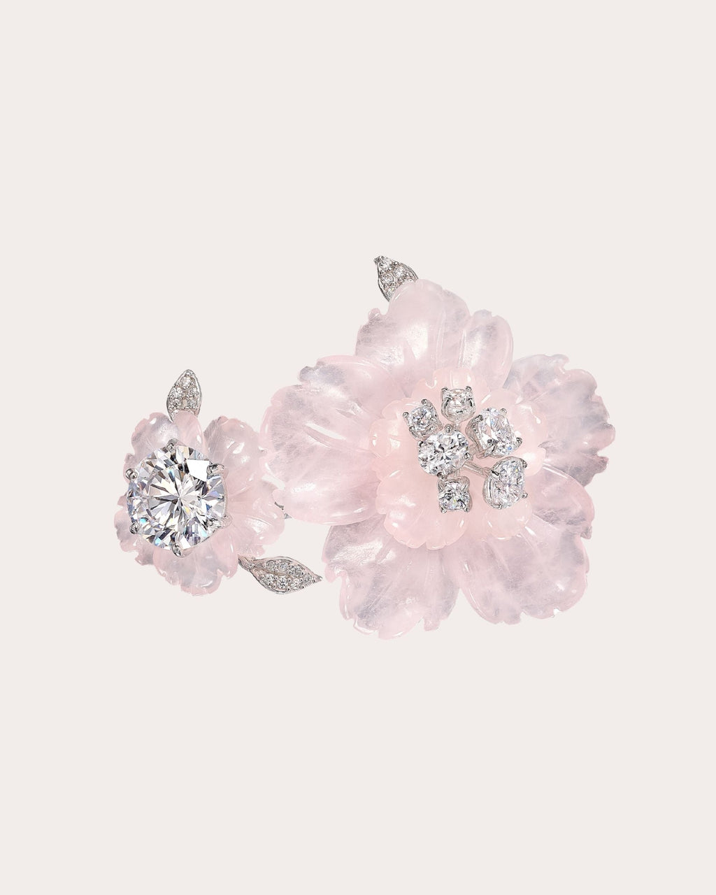 Sakura 18K Gold and Rhodium Vermeil Carved Quartz and Lab-Grown Diamond Ring