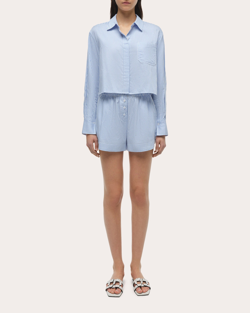 Renata Stripe Cotton Cropped Button-Up