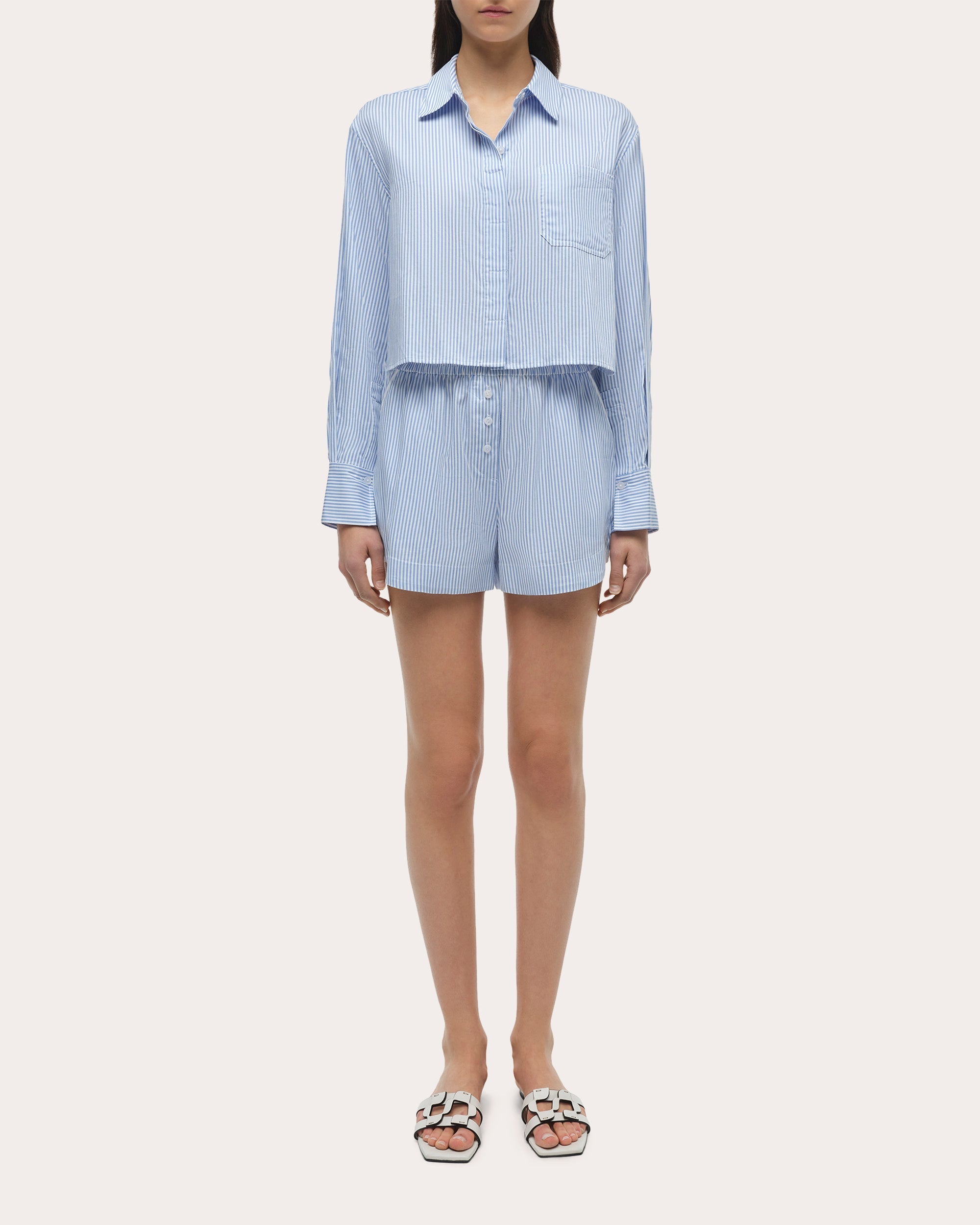 Renata Stripe Cotton Cropped Button-Up