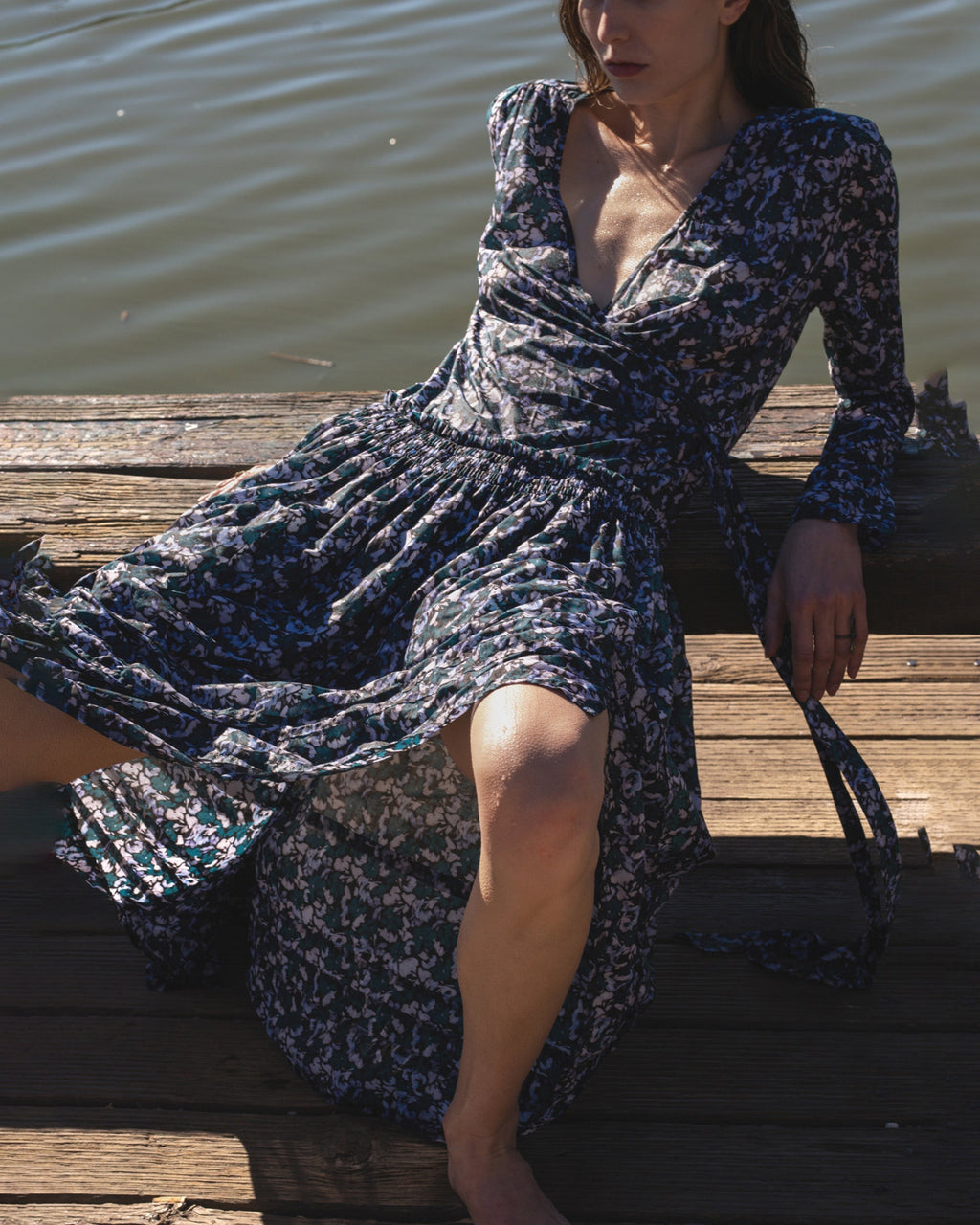 Lilas Printed Smocked Cotton Wrap Dress