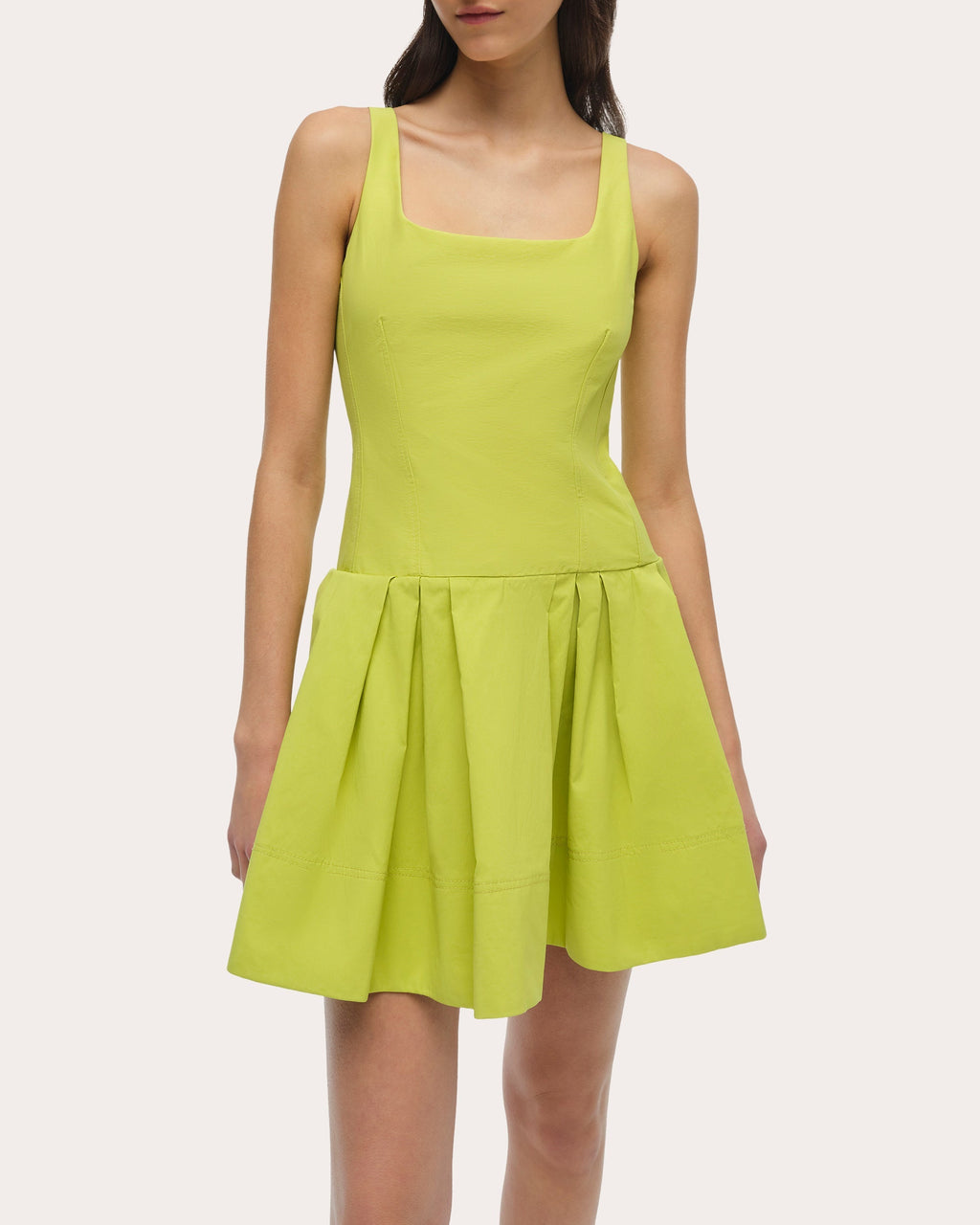 Lucy Faille Sleeveless Drop-Waist Mini Dress