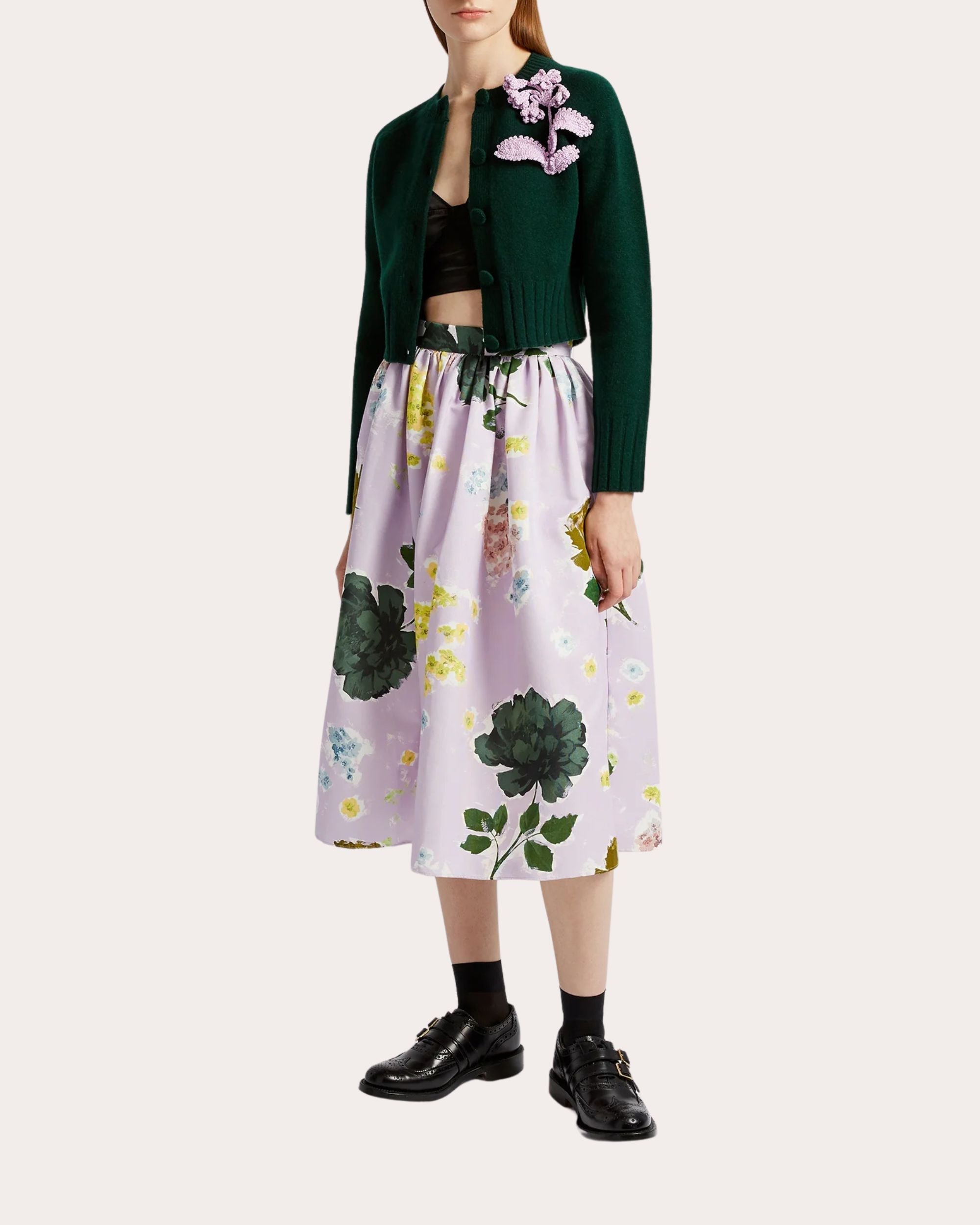 Cropped Floral Appliquéd Wool Cardigan