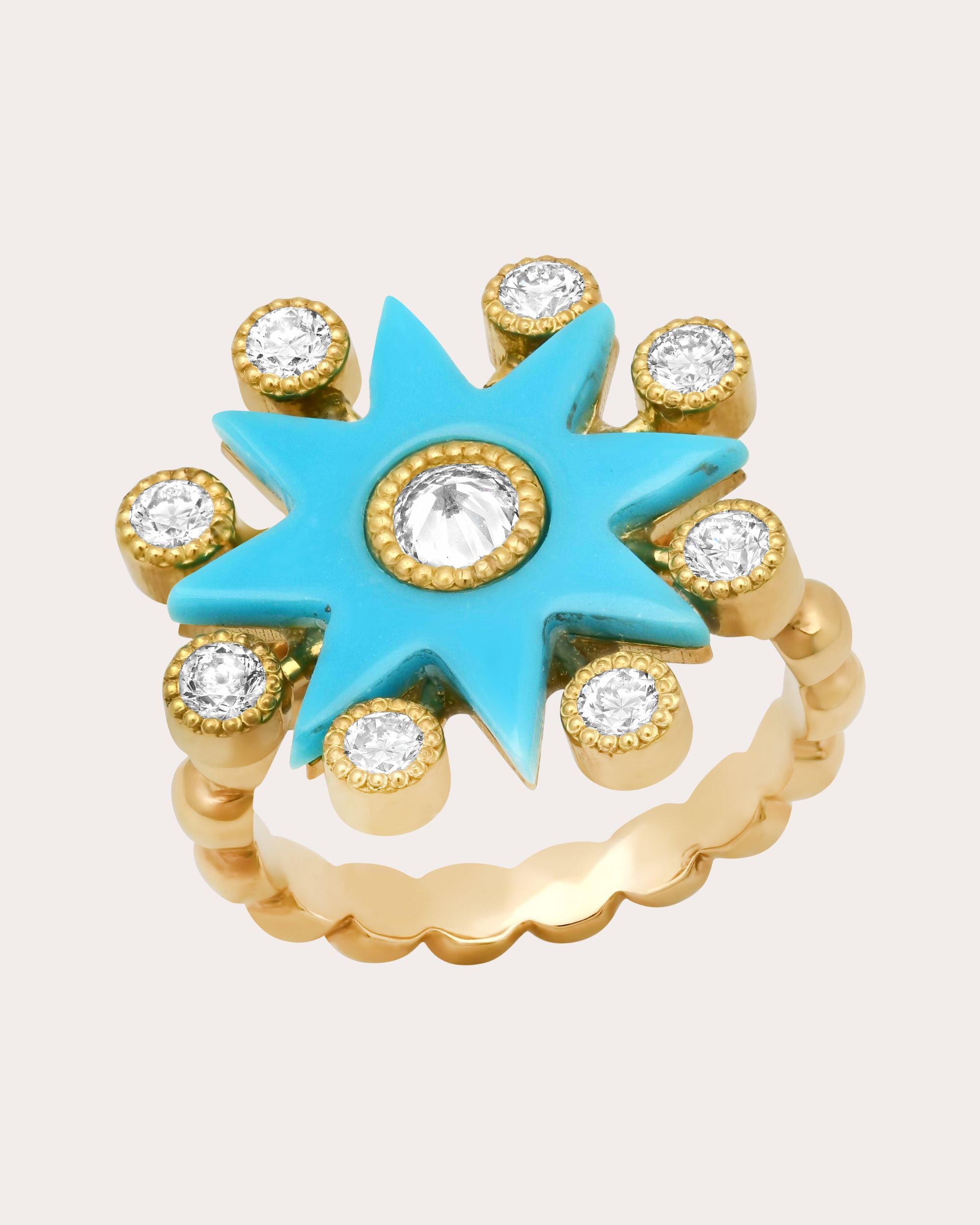 Large Comète 18K Gold Turquoise and Diamond Ring