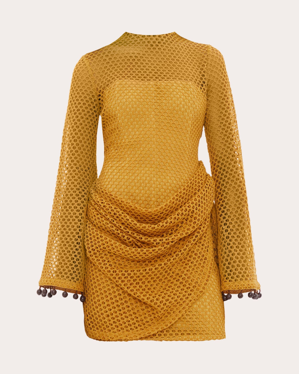 Egu Embellished Draped Crochet-Knit Mini Dress