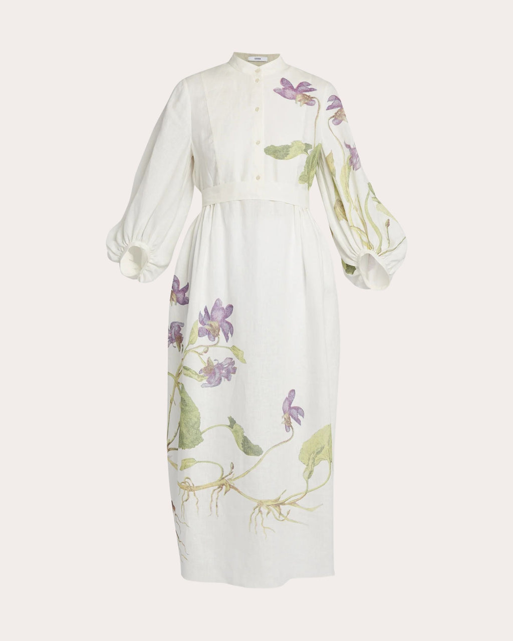 Floral Print Side Tie Linen Midi Dress