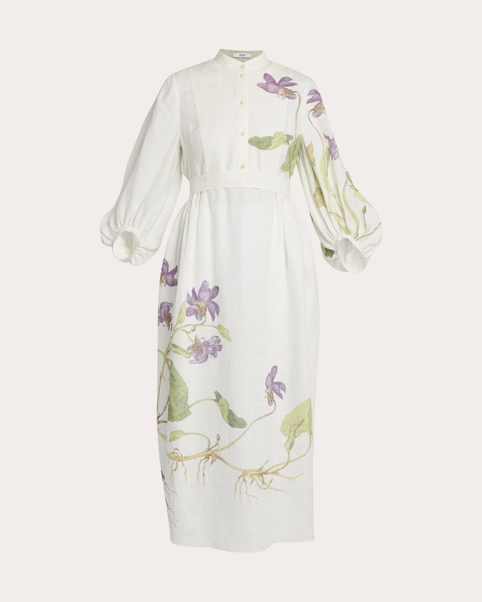 Floral Print Side Tie Linen Midi Dress
