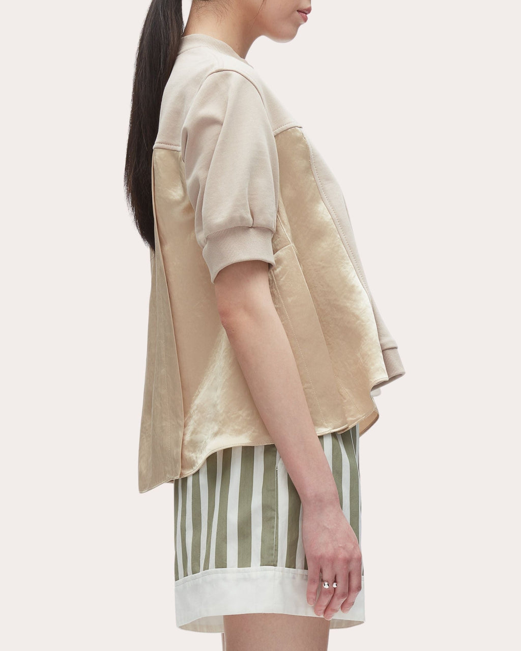 Paneled Cotton Jersey and Satin Top
