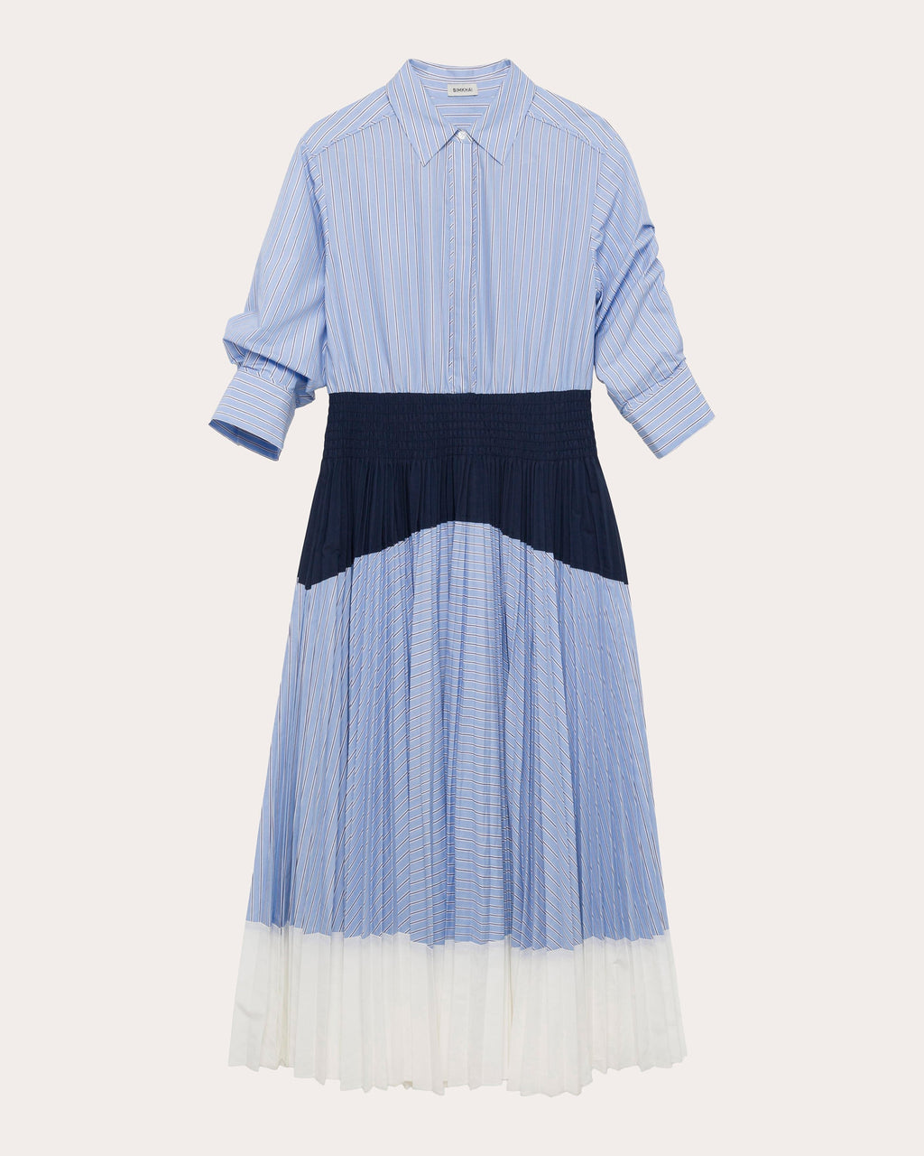 Jenella Stripe Pleated Cotton Poplin Midi Shirt Dress
