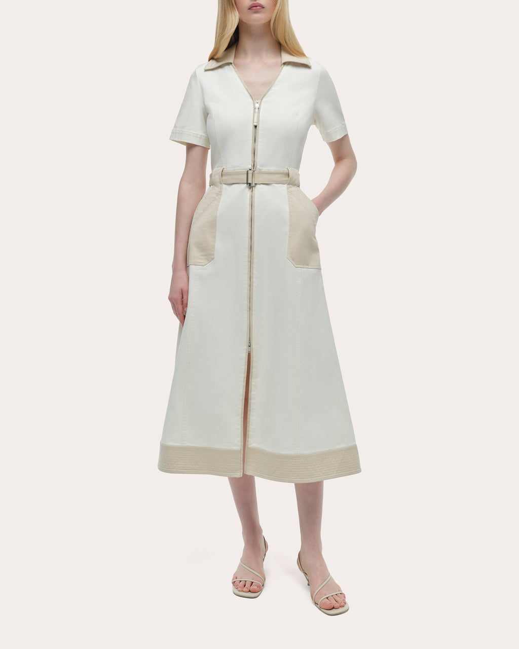 Hanover Color Block Twill Collared Midi Dress
