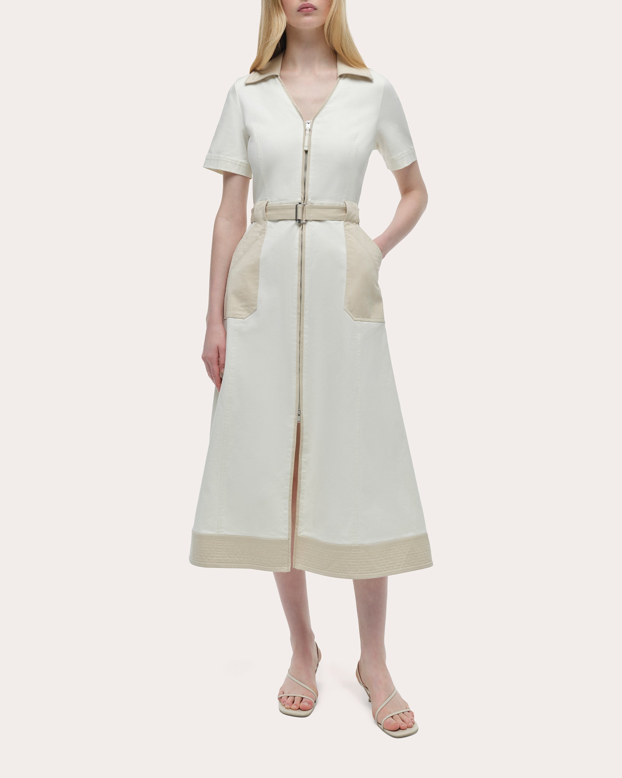 Hanover Color Block Twill Collared Midi Dress