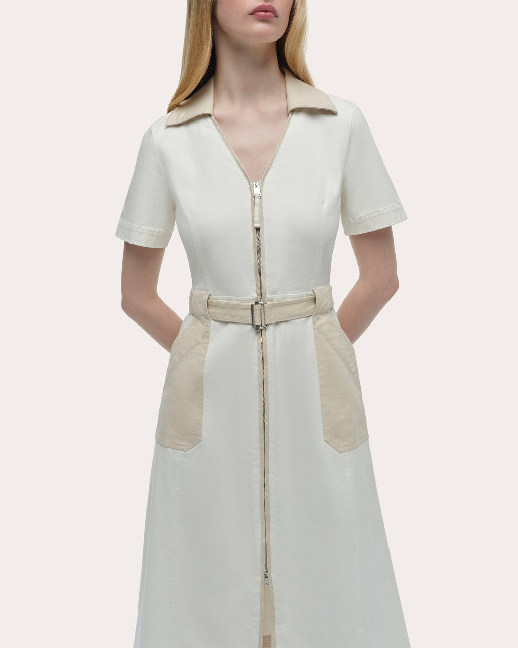 Hanover Color Block Twill Collared Midi Dress