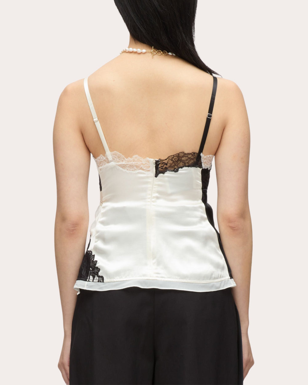 Asymmetric Lace Trimmed Twist-Front Satin Top