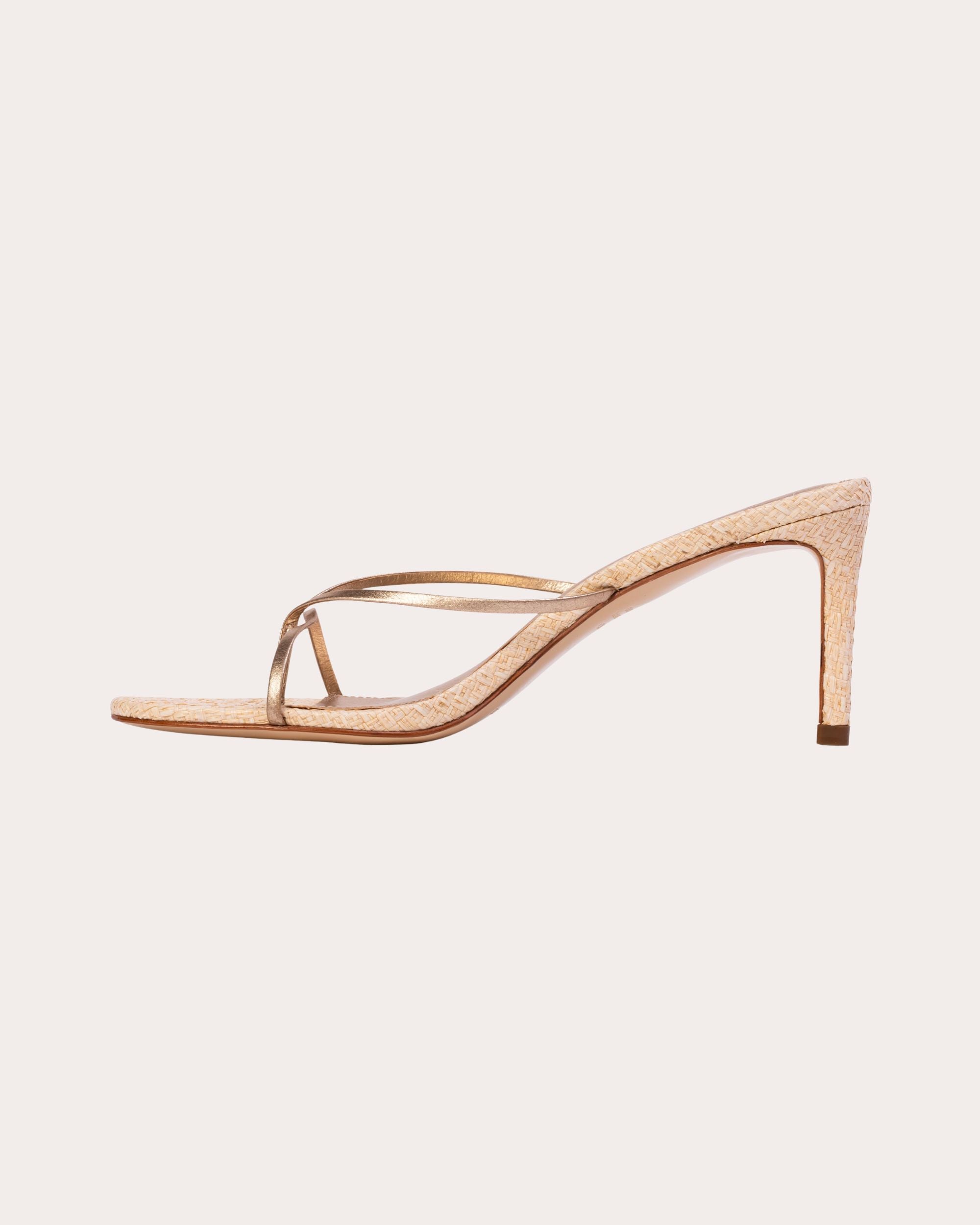 Jade 65 Metallic Leather-Trimmed Raffia Sandal