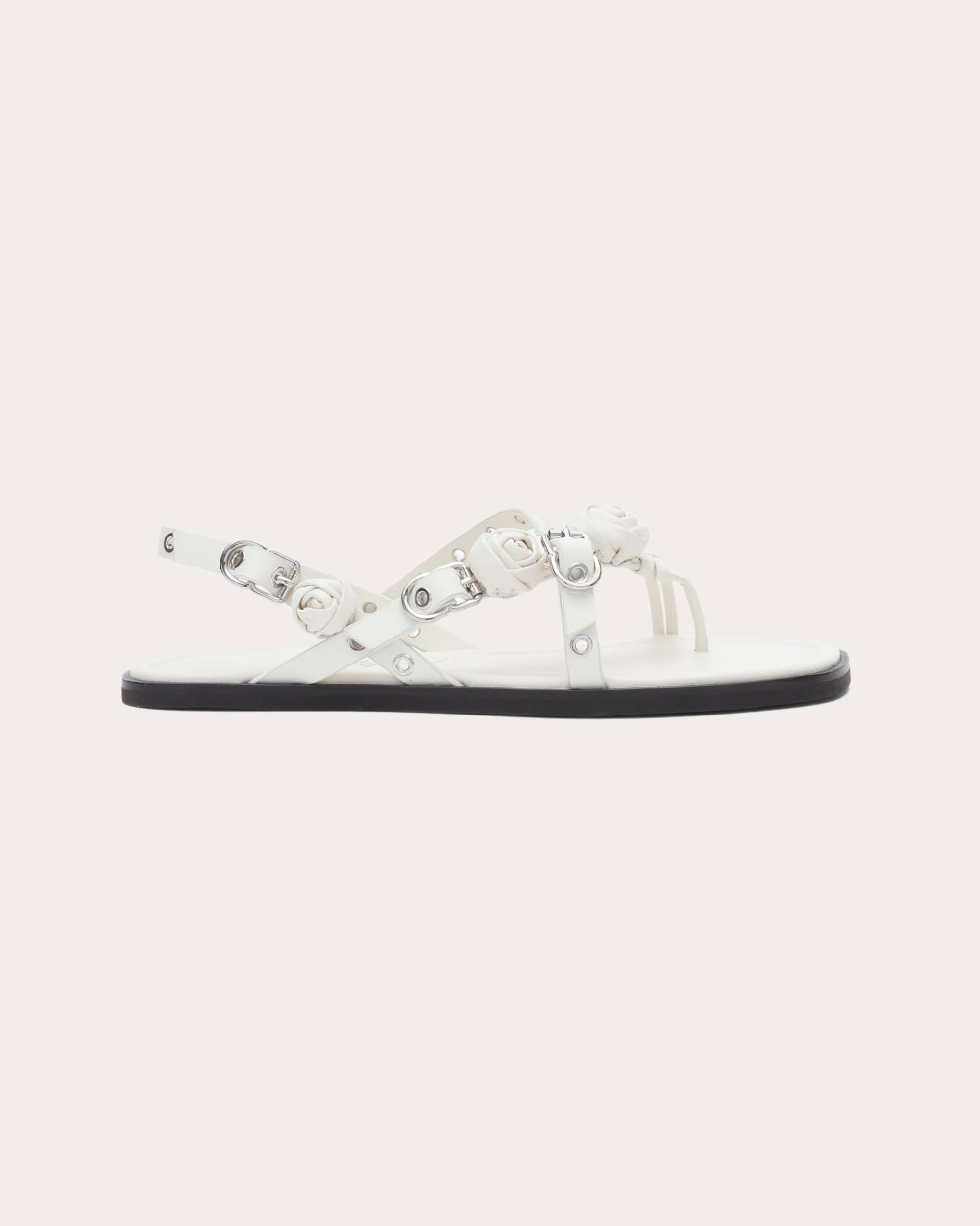 Rosette-Embellished Leather Sandal