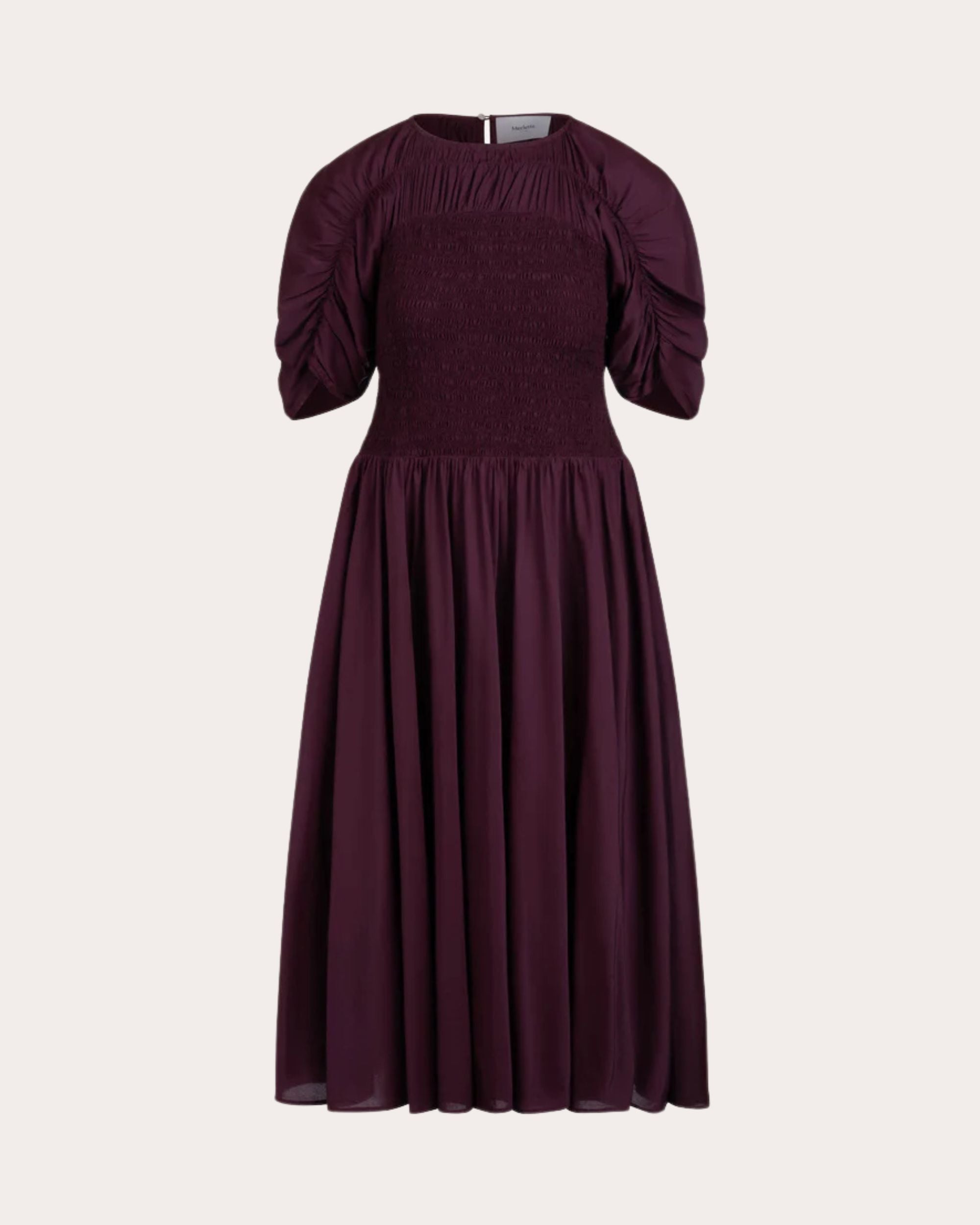 Gaea Smocked Cotton-Silk Blend Midi Dress
