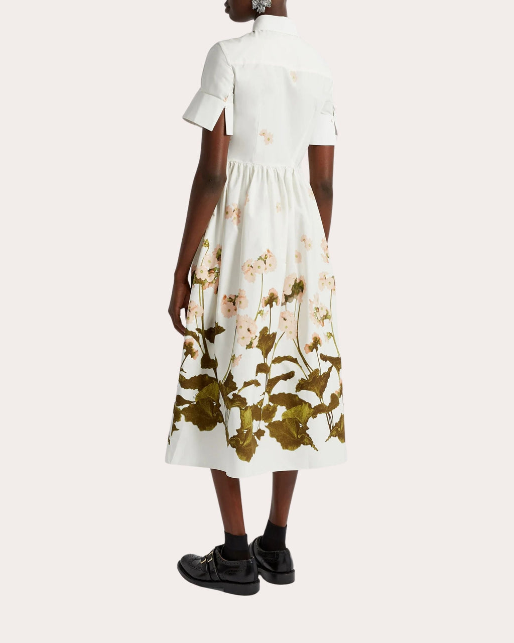 Gathered Floral-Print Cotton-Poplin Midi Shirt Dress