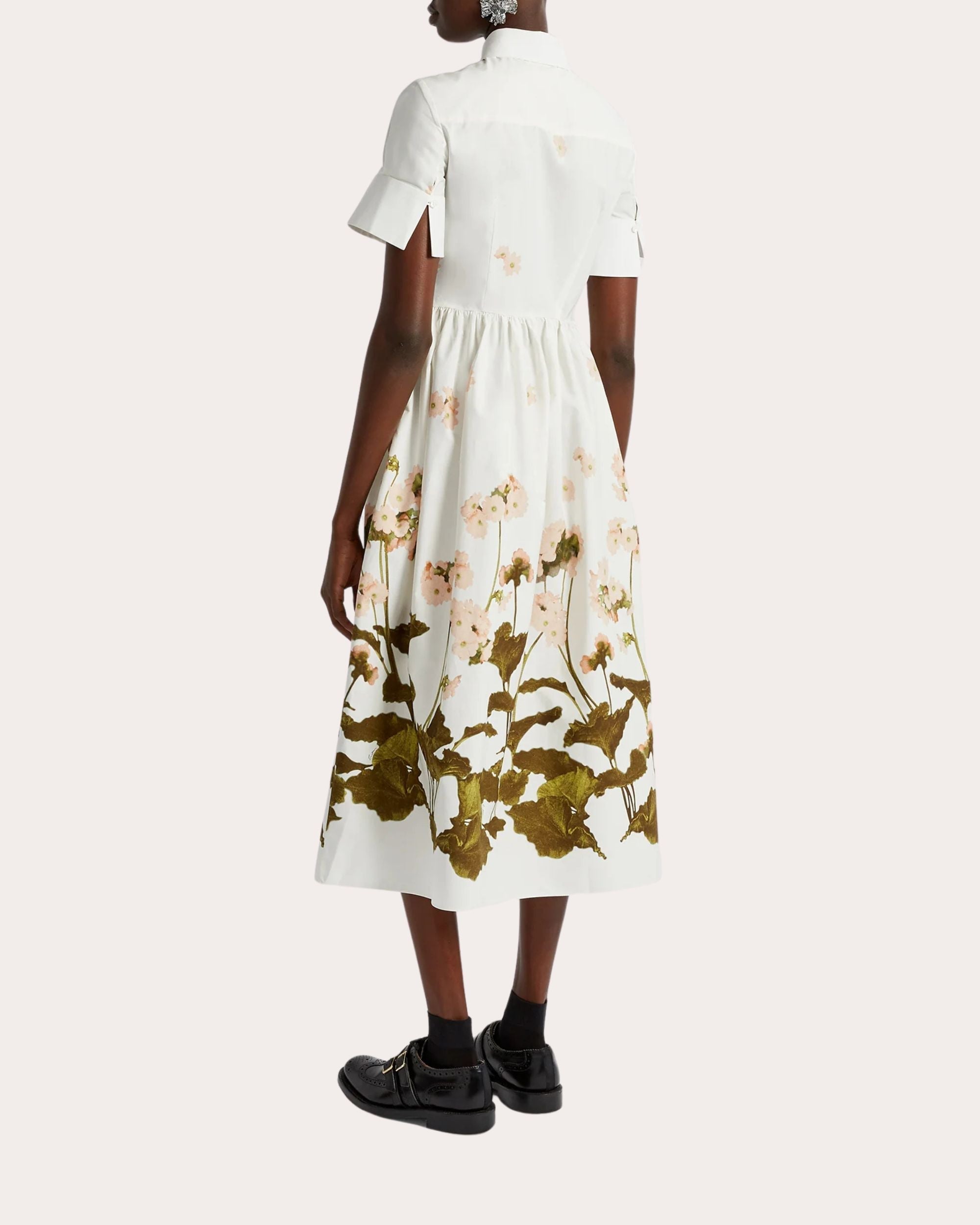Gathered Floral-Print Cotton-Poplin Midi Shirt Dress