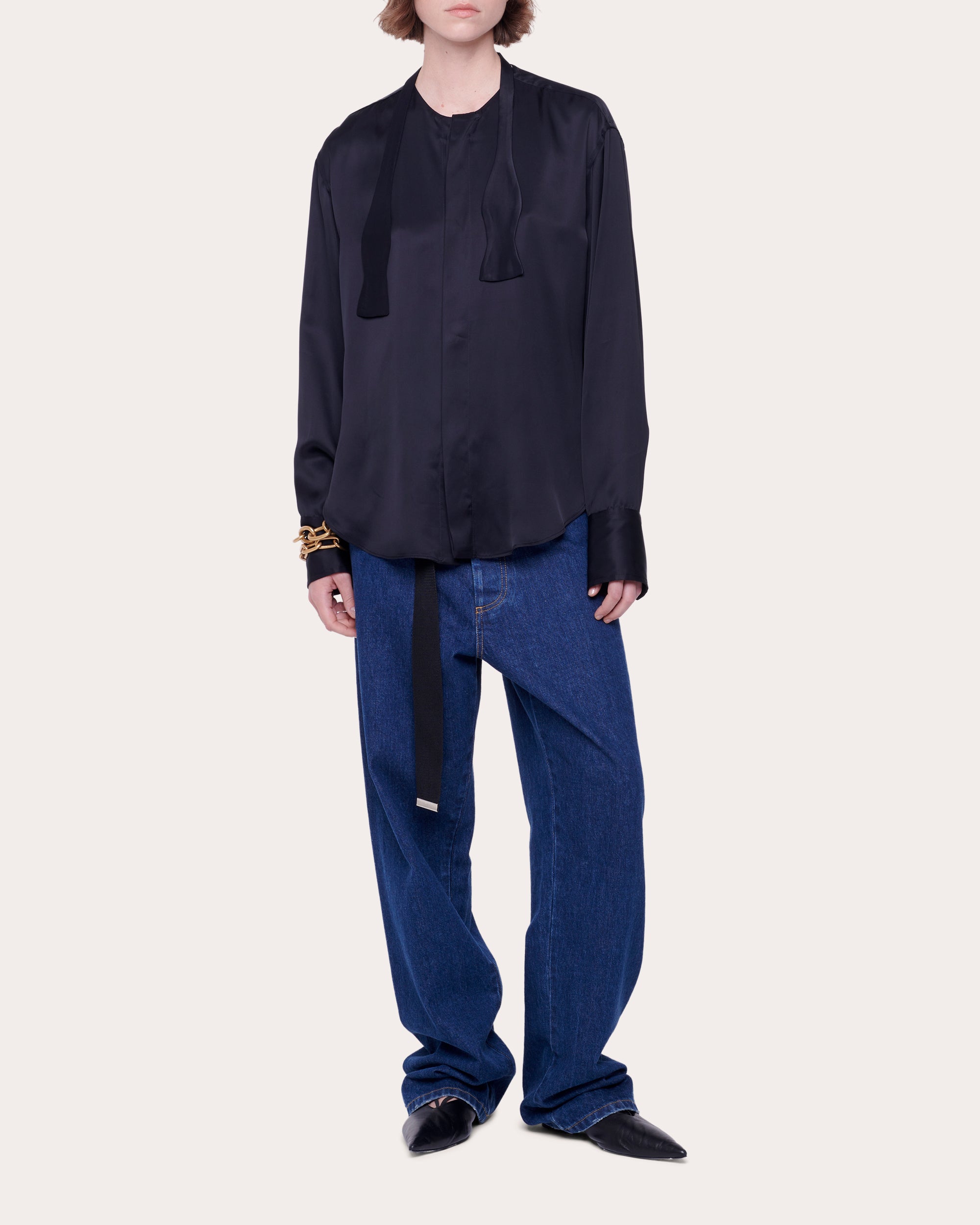 Split-Hem Satin Shirt