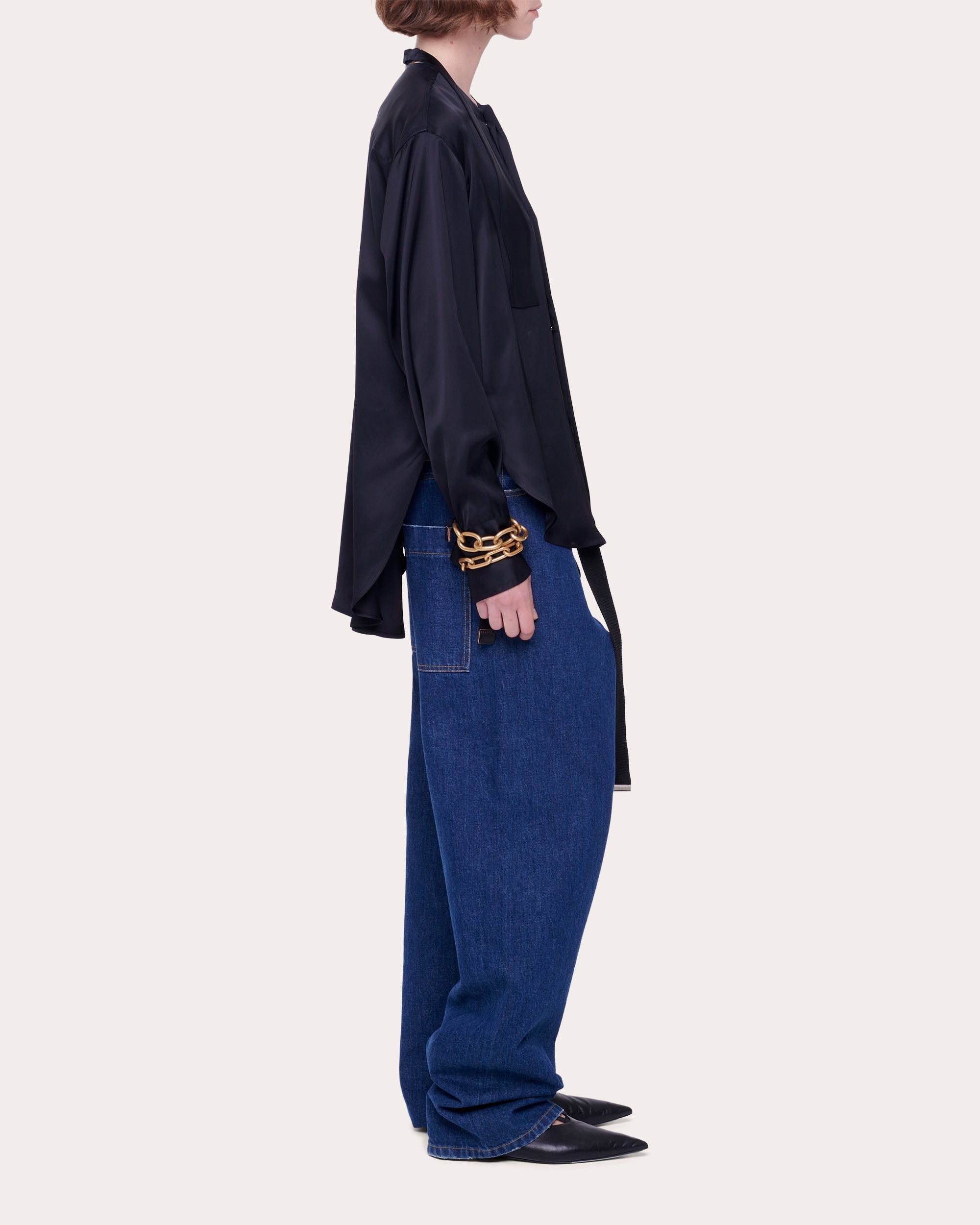 Split-Hem Satin Shirt