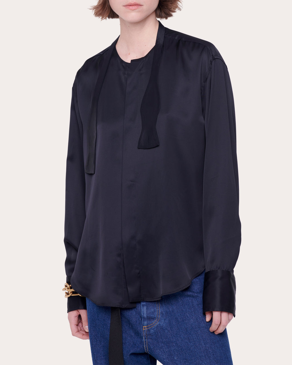 Split-Hem Satin Shirt