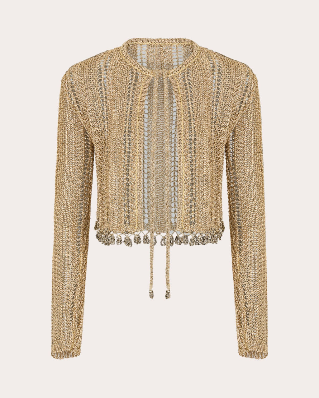 Metallic Crochet Tie-Front Cardigan
