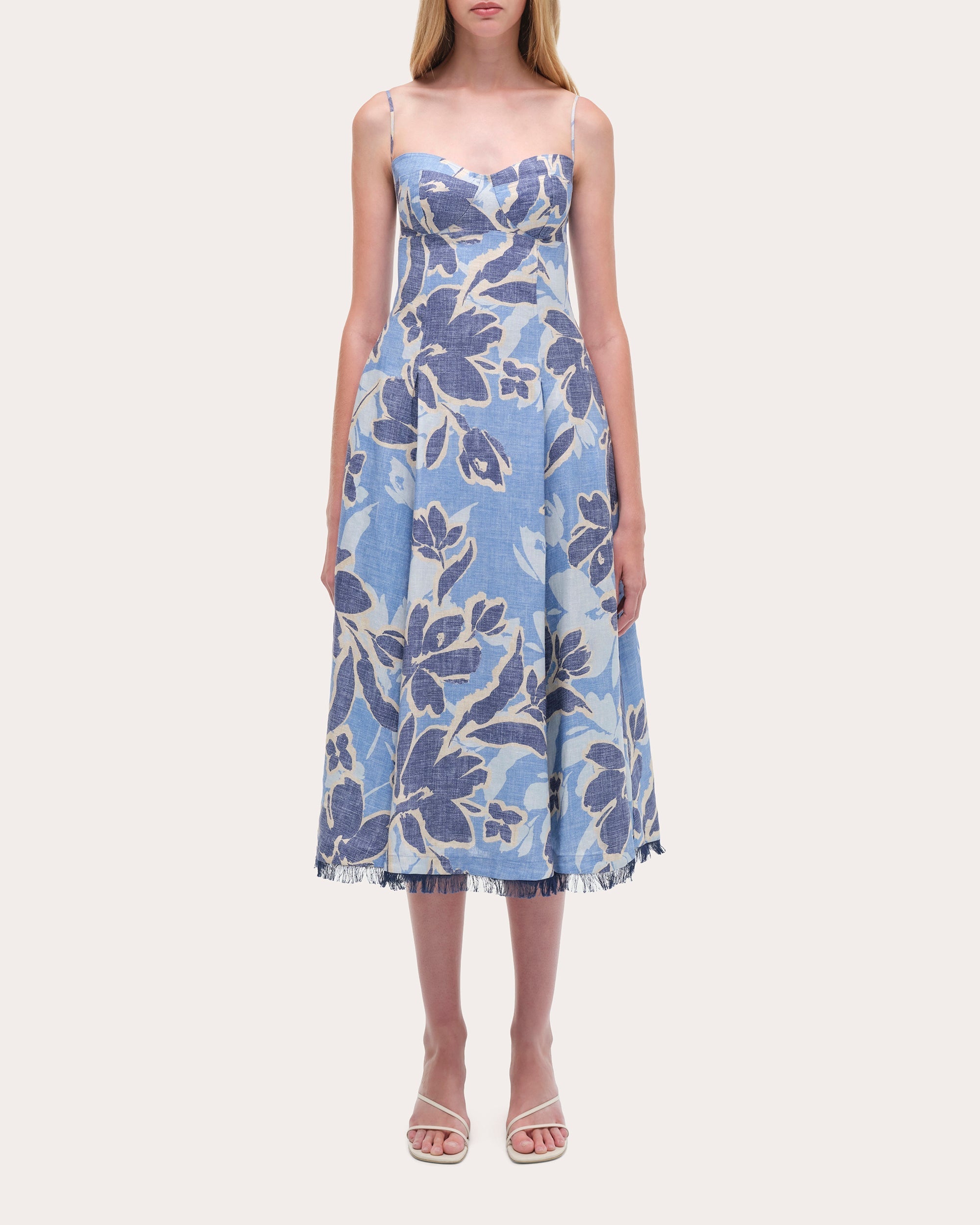 Analise Floral Linen Bustier Midi Dress
