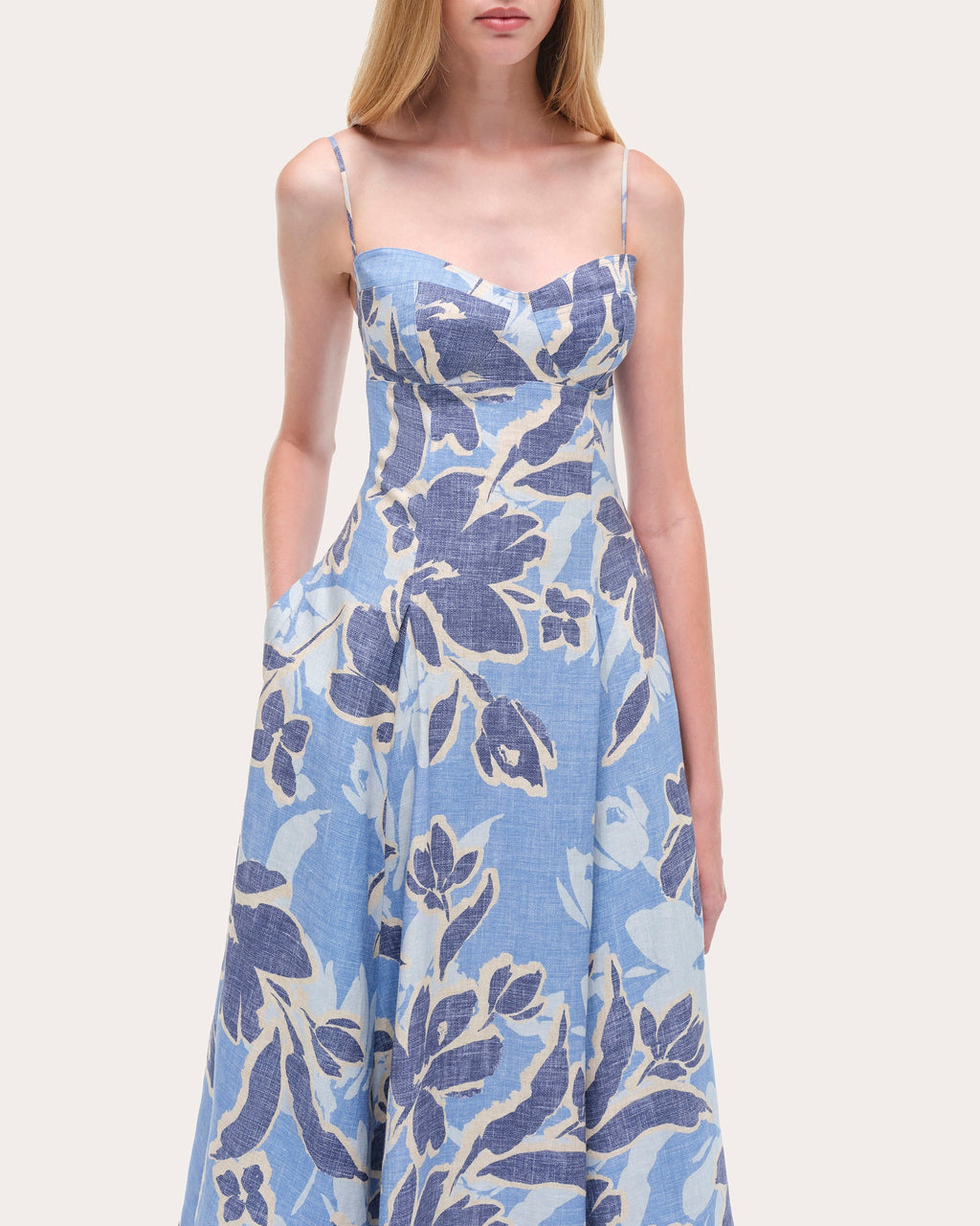 Analise Floral Linen Bustier Midi Dress