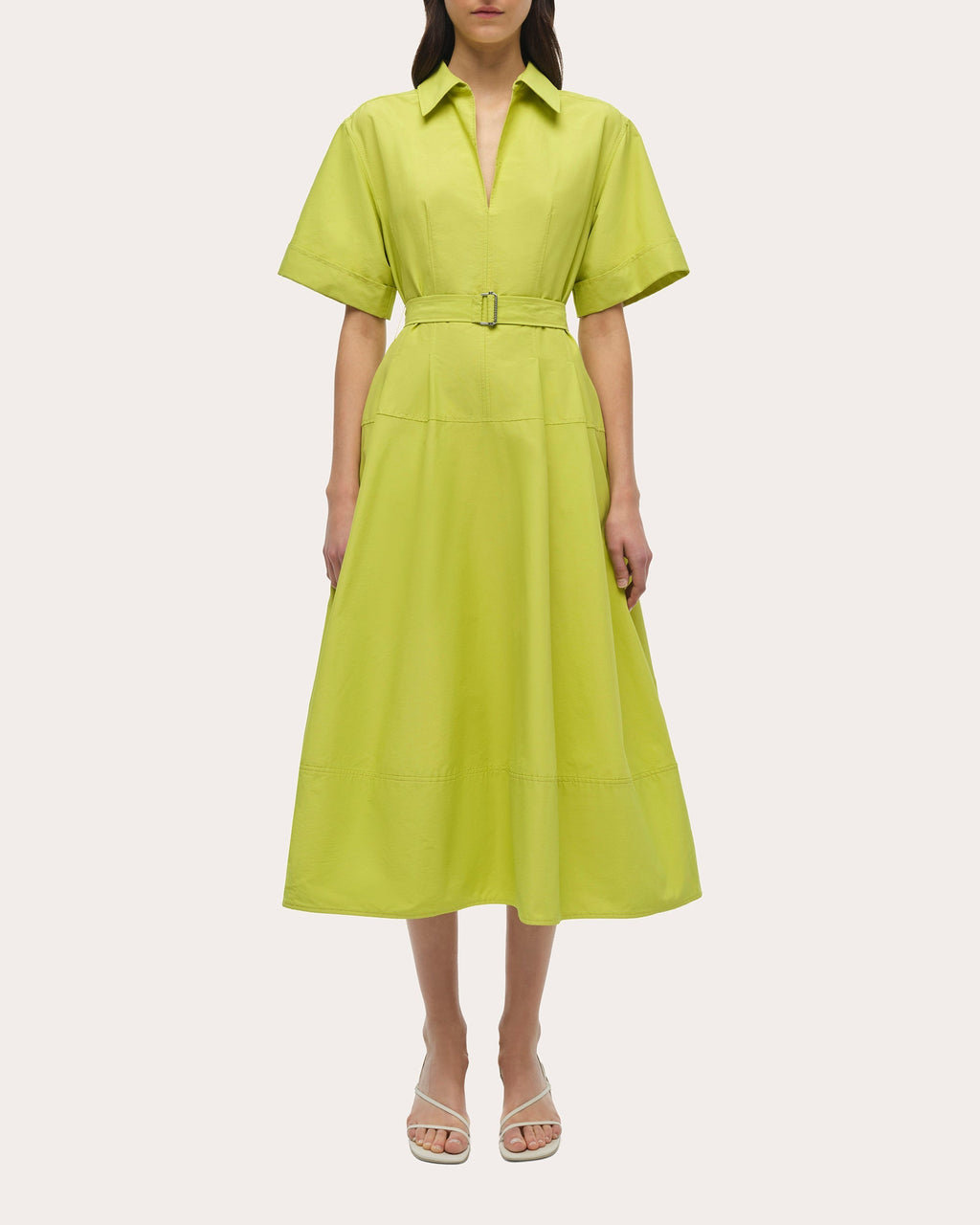 Deanna Faille Belted Collared Midi Dress