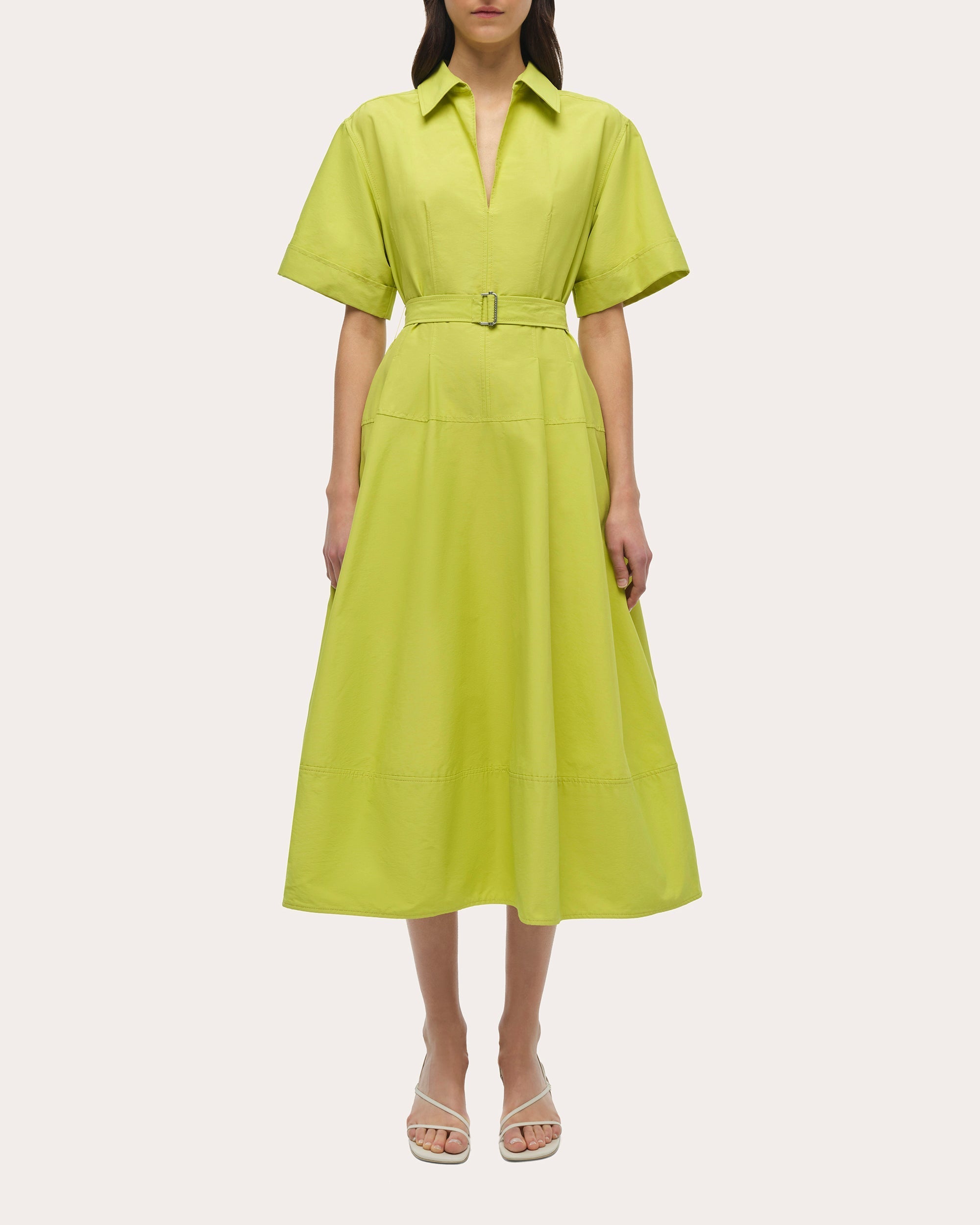 Deanna Faille Belted Collared Midi Dress