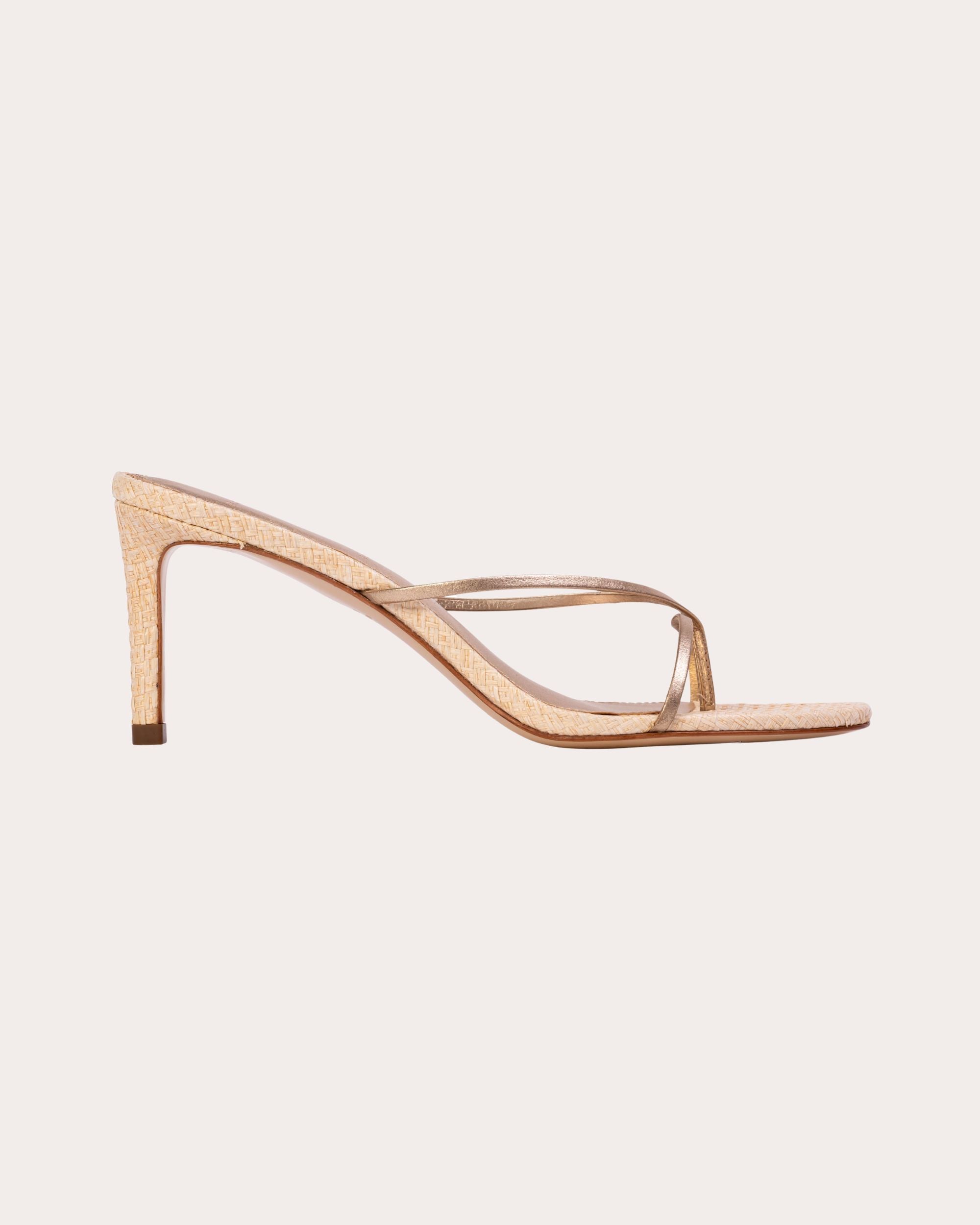 Jade 65 Metallic Leather-Trimmed Raffia Sandal