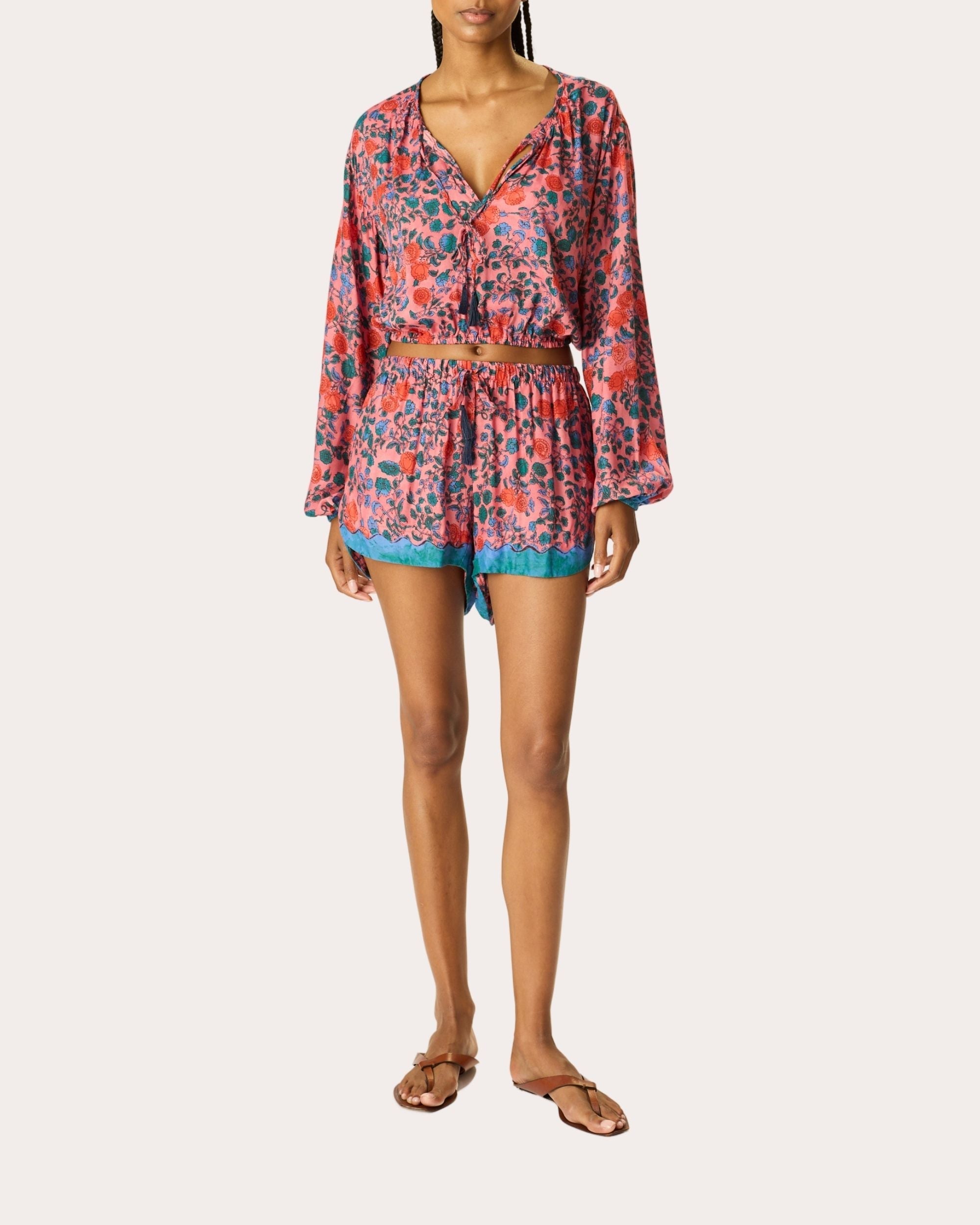 Amelia Floral Tie-Neck Crop Top