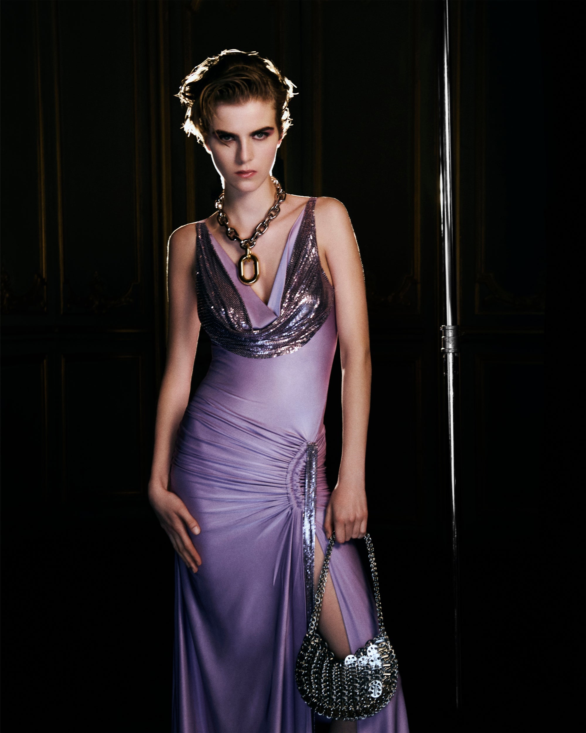 Draped Embellished Satin-Jersey Maxi Dress