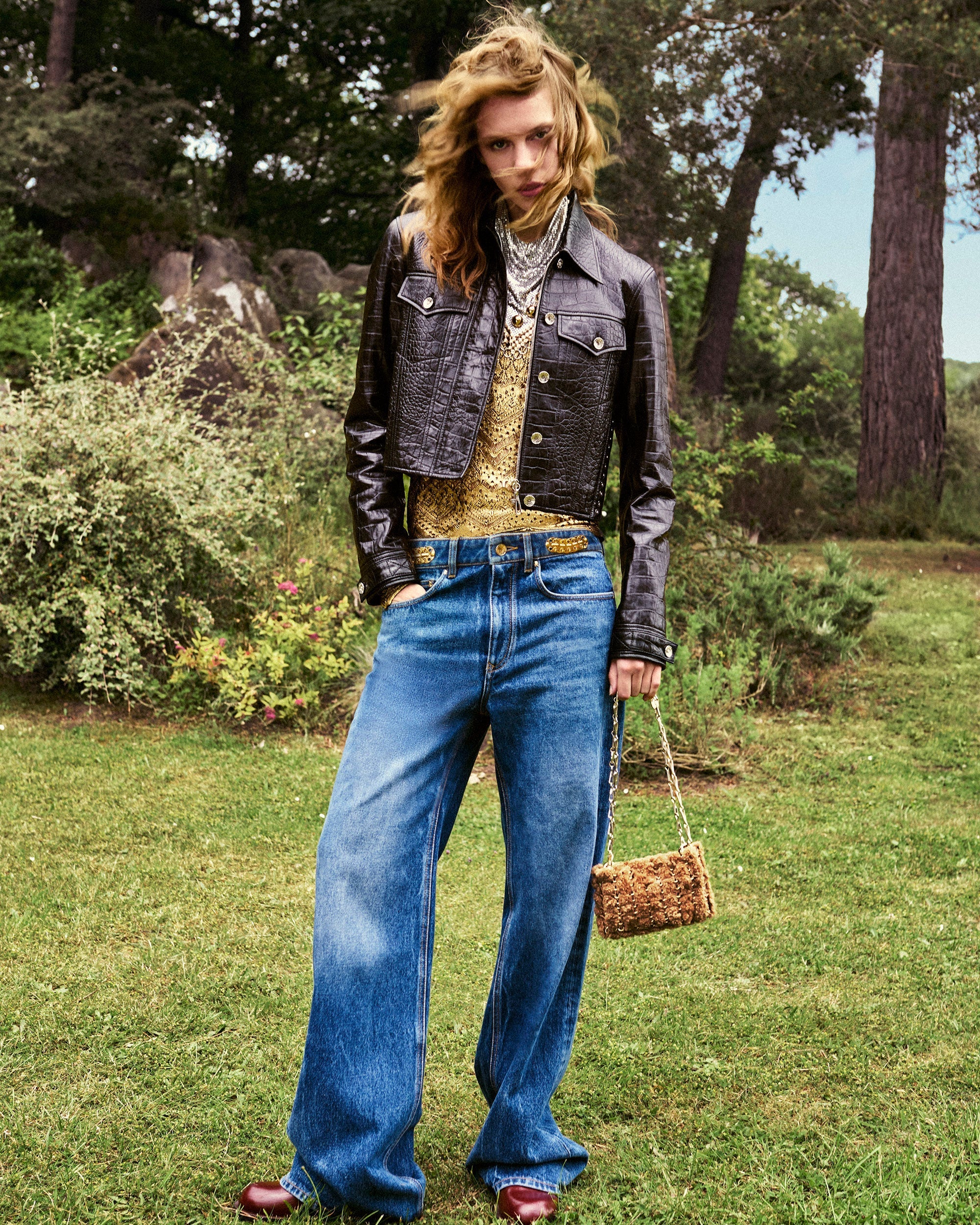 1969 Nano Embellished Leather and Shearling Shoulder Bag
