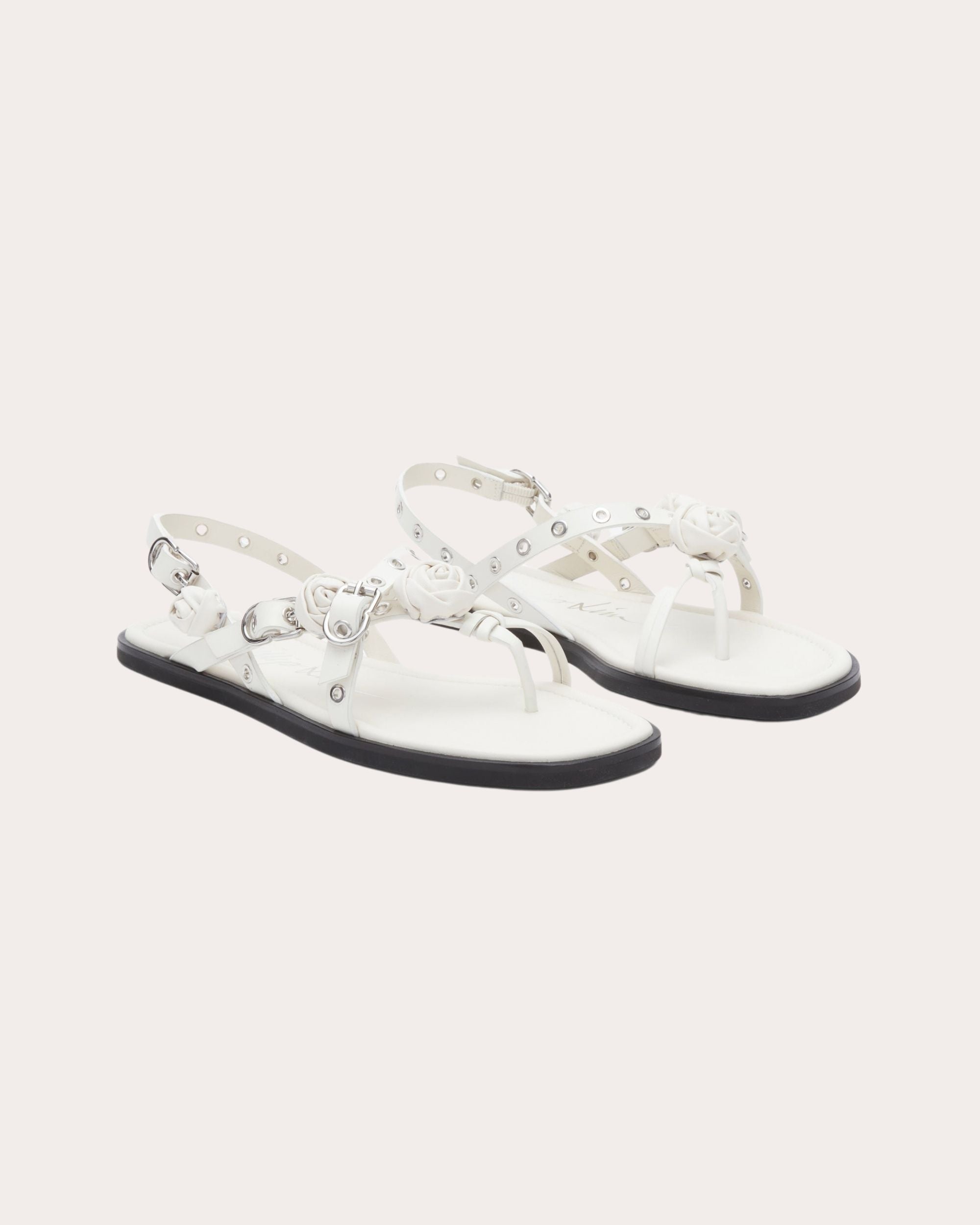 Rosette-Embellished Leather Sandal