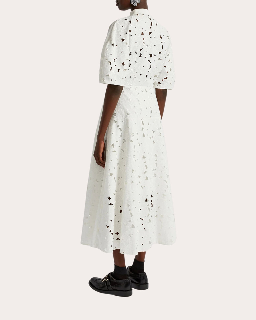 Floral Cutout Embroidered Cotton-Blend Midi Shirt Dress