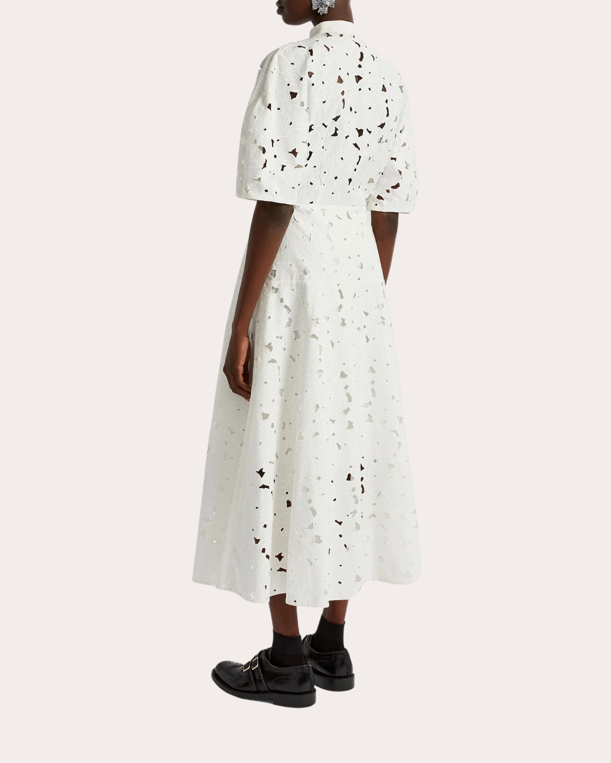 Floral Cutout Embroidered Cotton-Blend Midi Shirt Dress