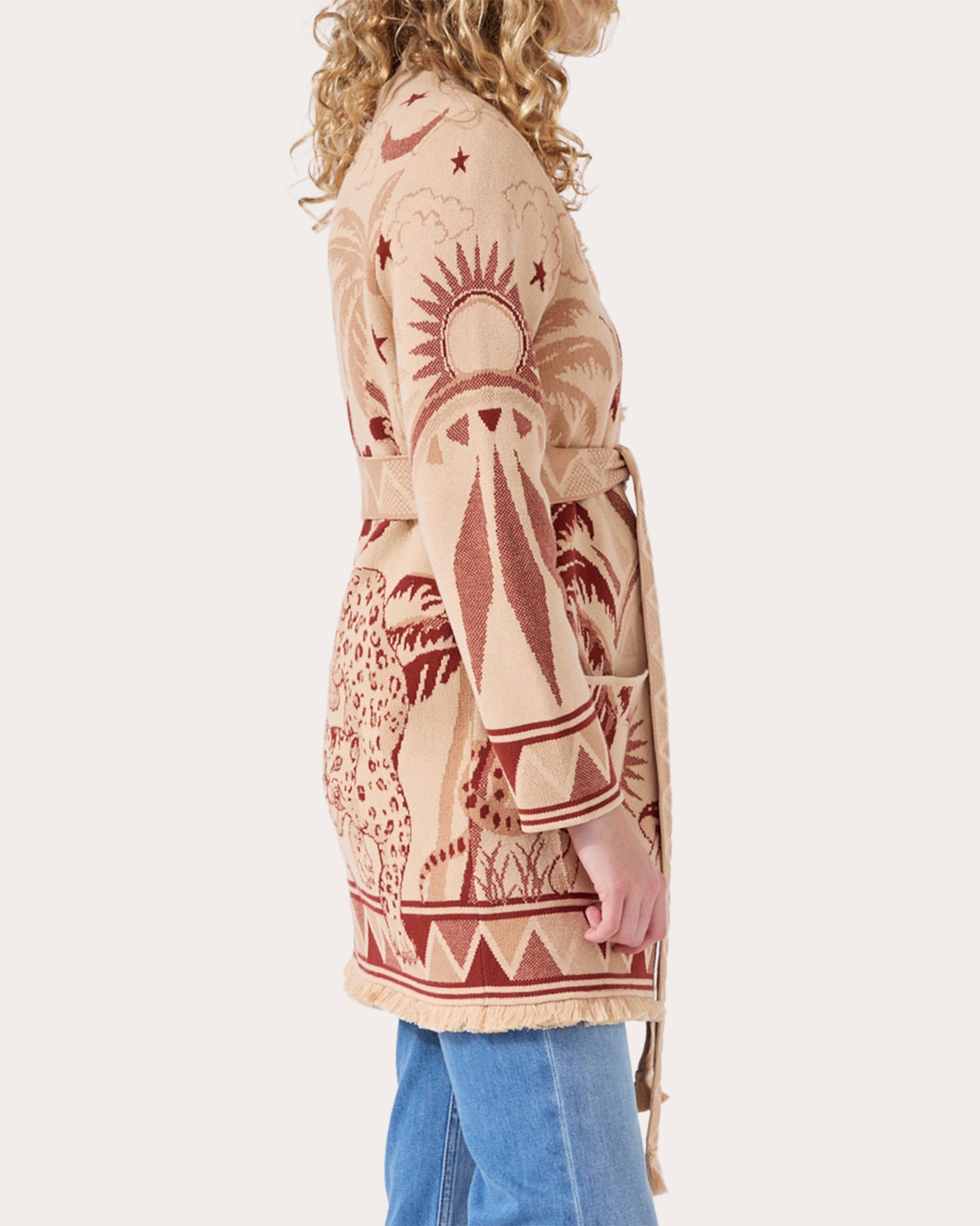 Magic Leopard Fringe-Trimmed Cotton-Jacquard Cardigan