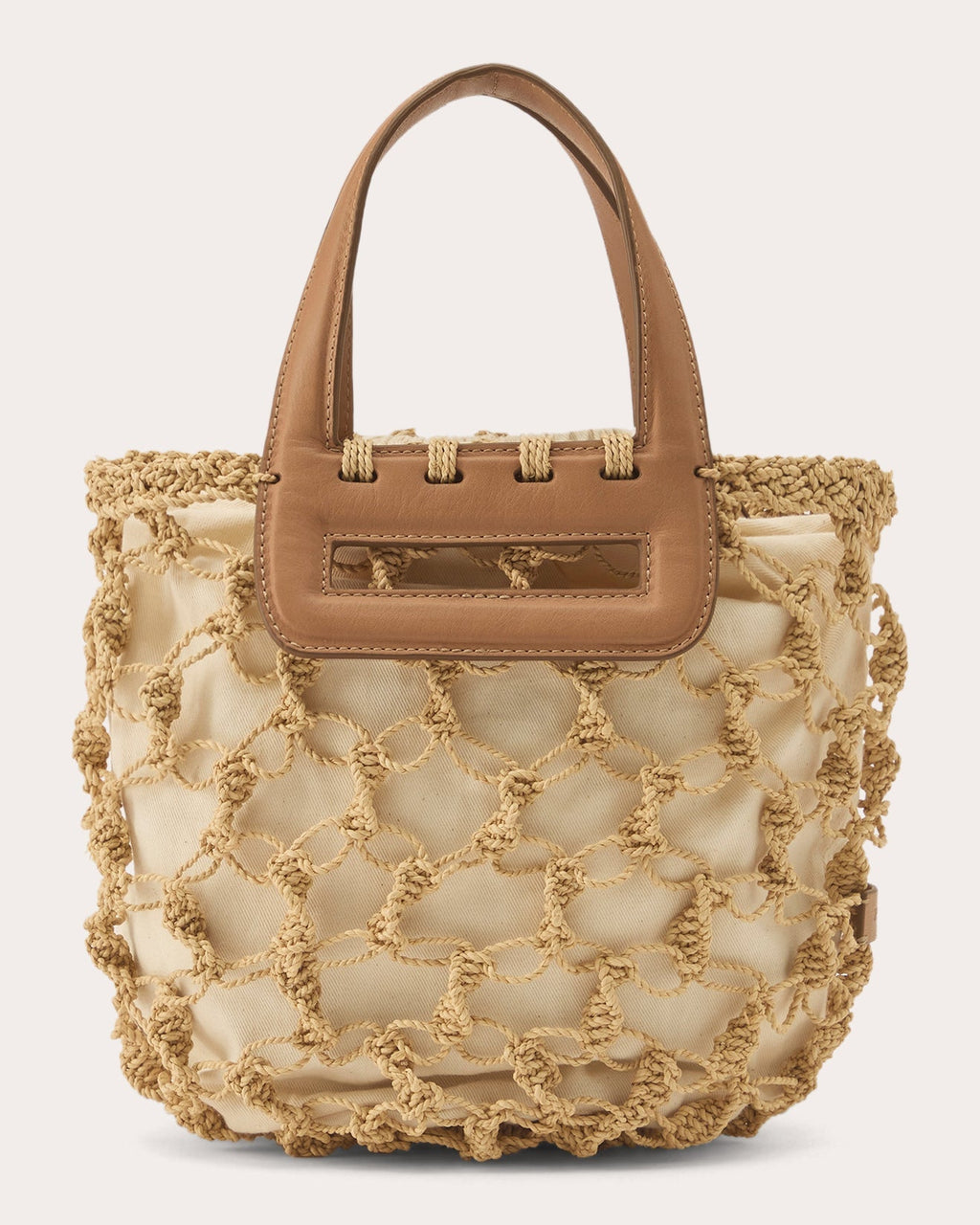 Belize Leather Trimmed Macramé Raffia Tote