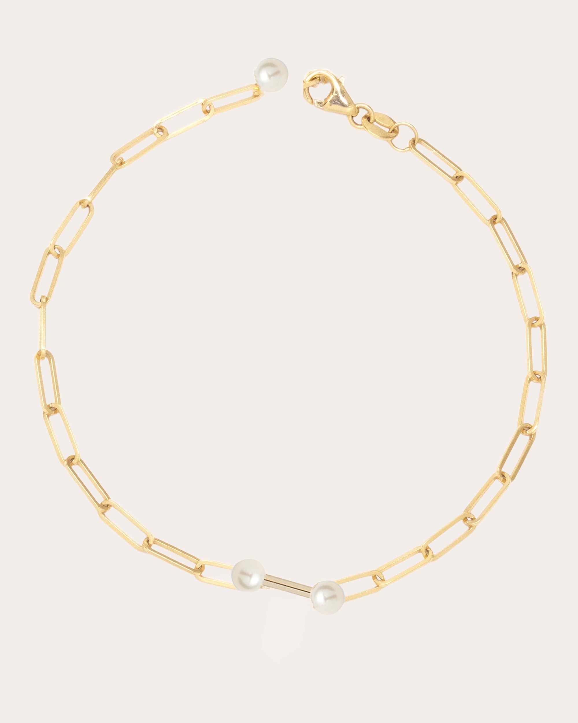Dumbbell 14K Gold Pearl Chain Bracelet