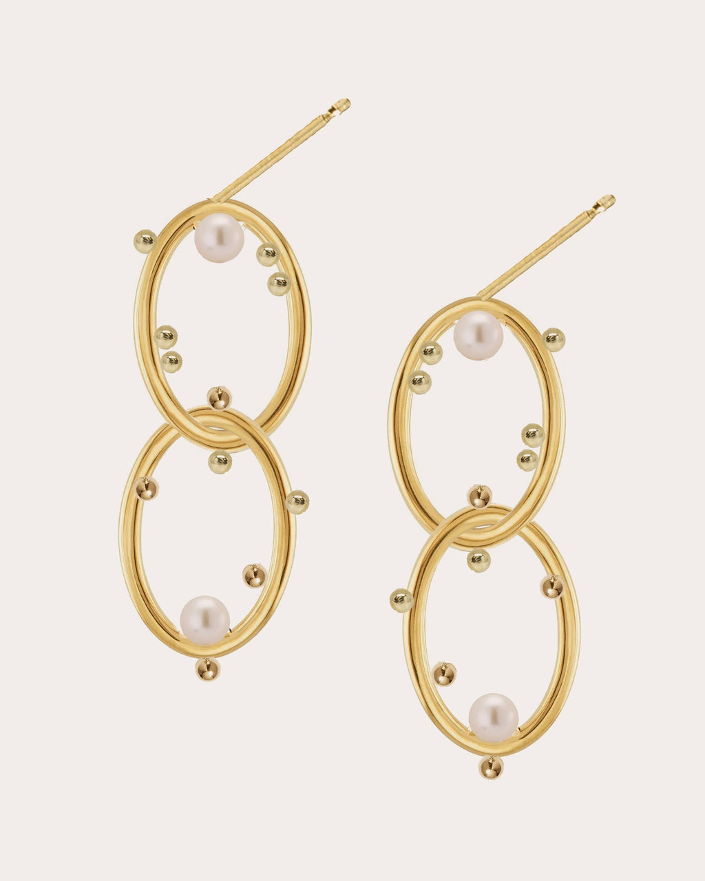 Dotted 14K Gold Pearl Linked Earrings