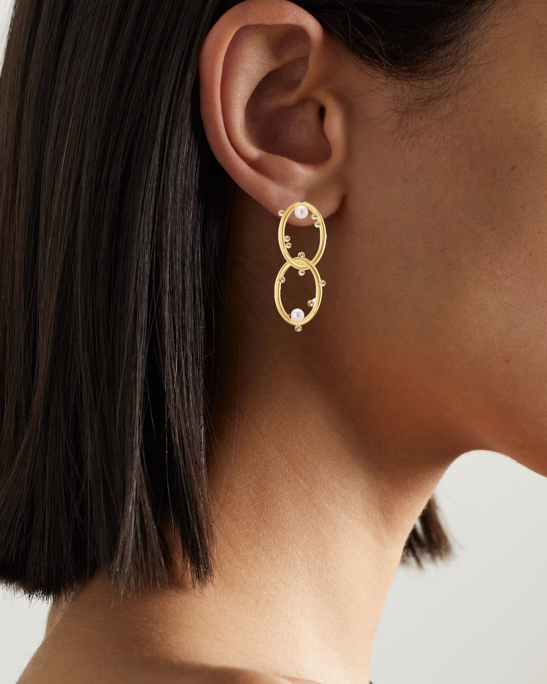 Dotted 14K Gold Pearl Linked Earrings
