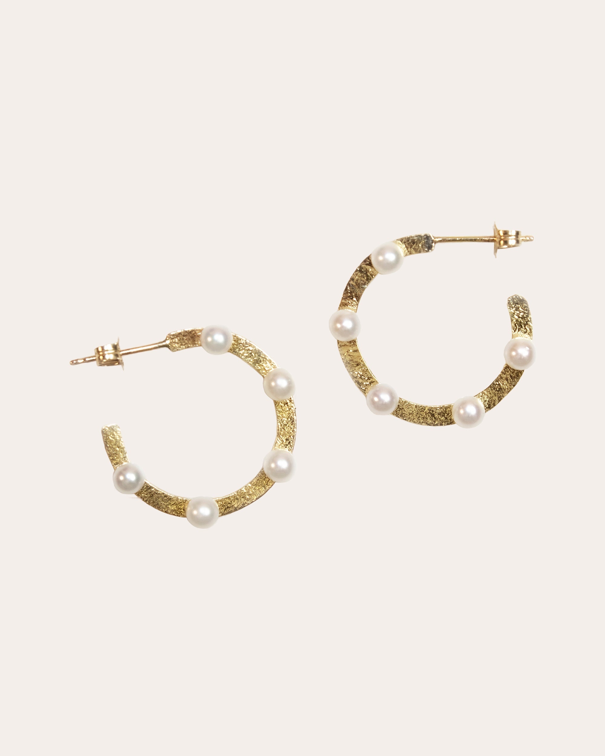 14K Gold Foil Pearl Hoop Earrings