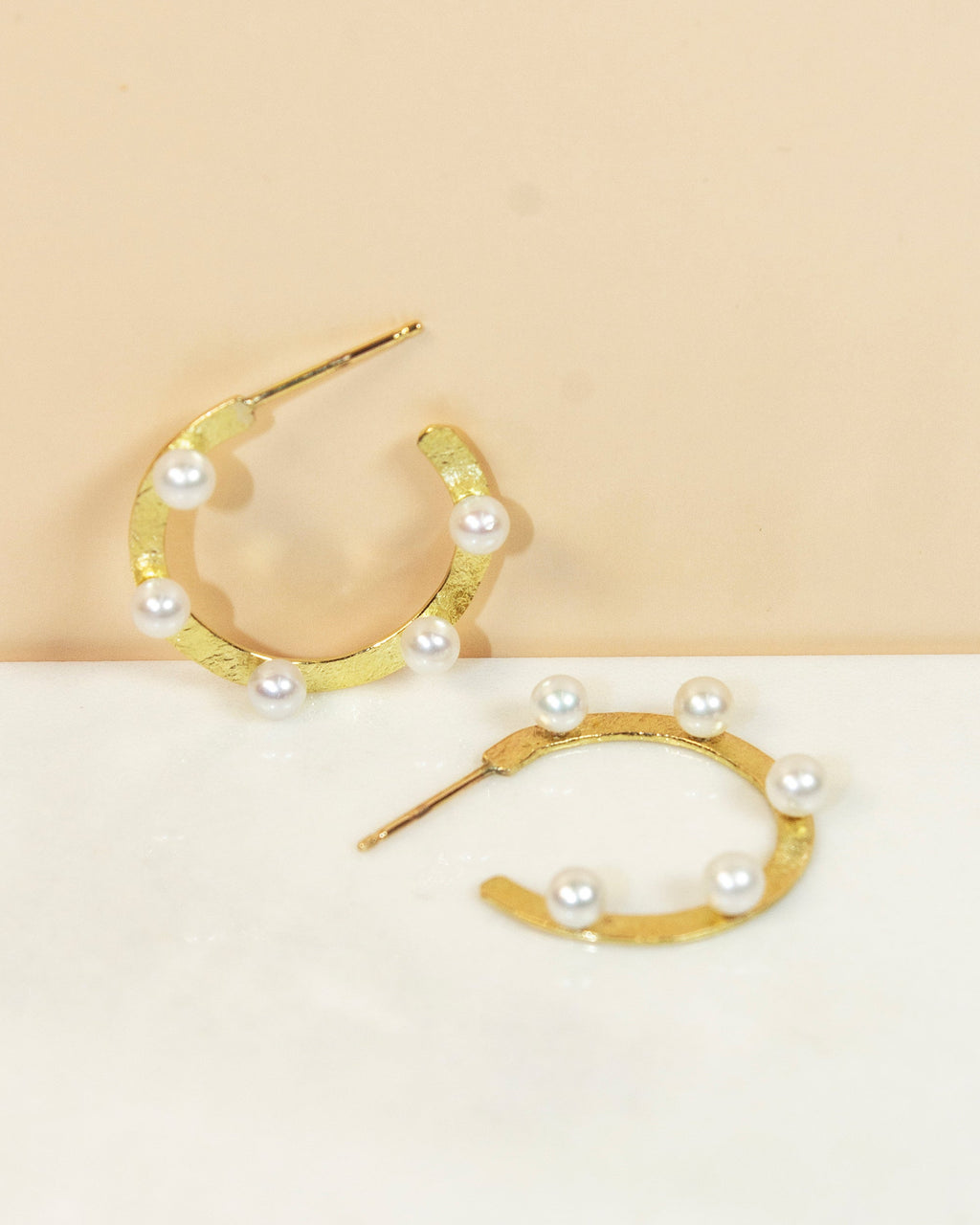 14K Gold Foil Pearl Hoop Earrings