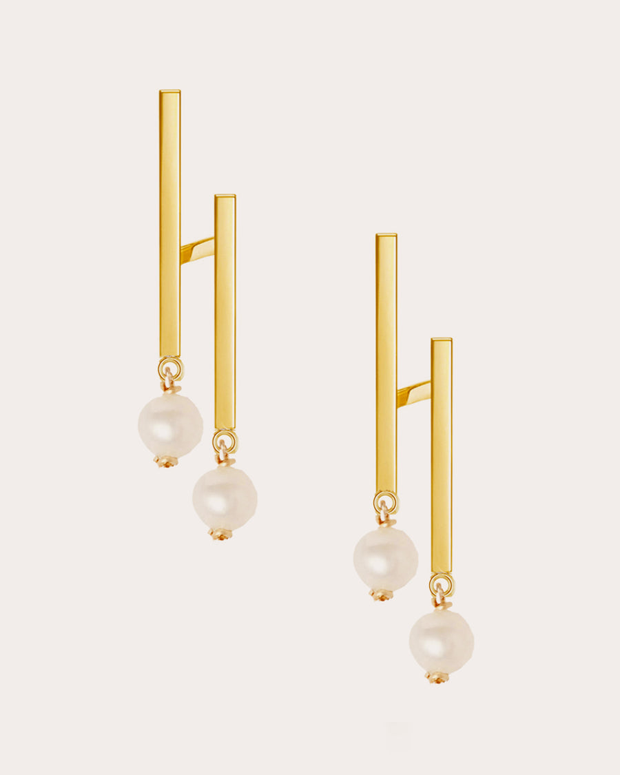 Floating Parallel 14K Gold Pearl Earrings