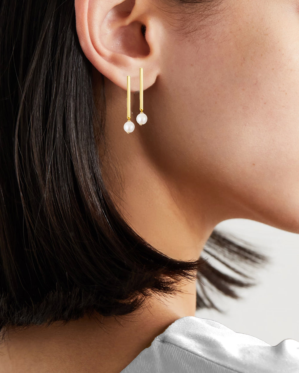Floating Parallel 14K Gold Pearl Earrings