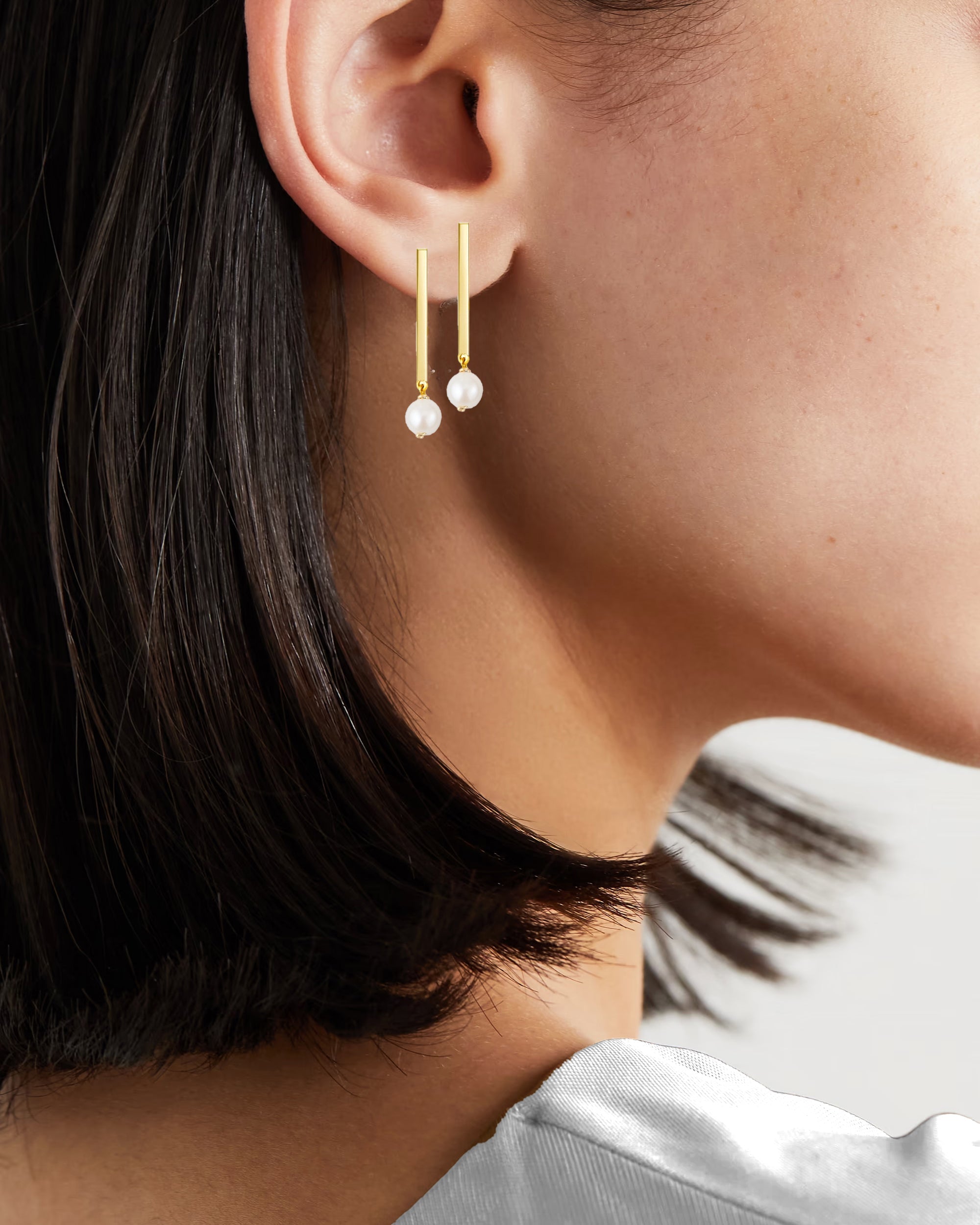 Floating Parallel 14K Gold Pearl Earrings