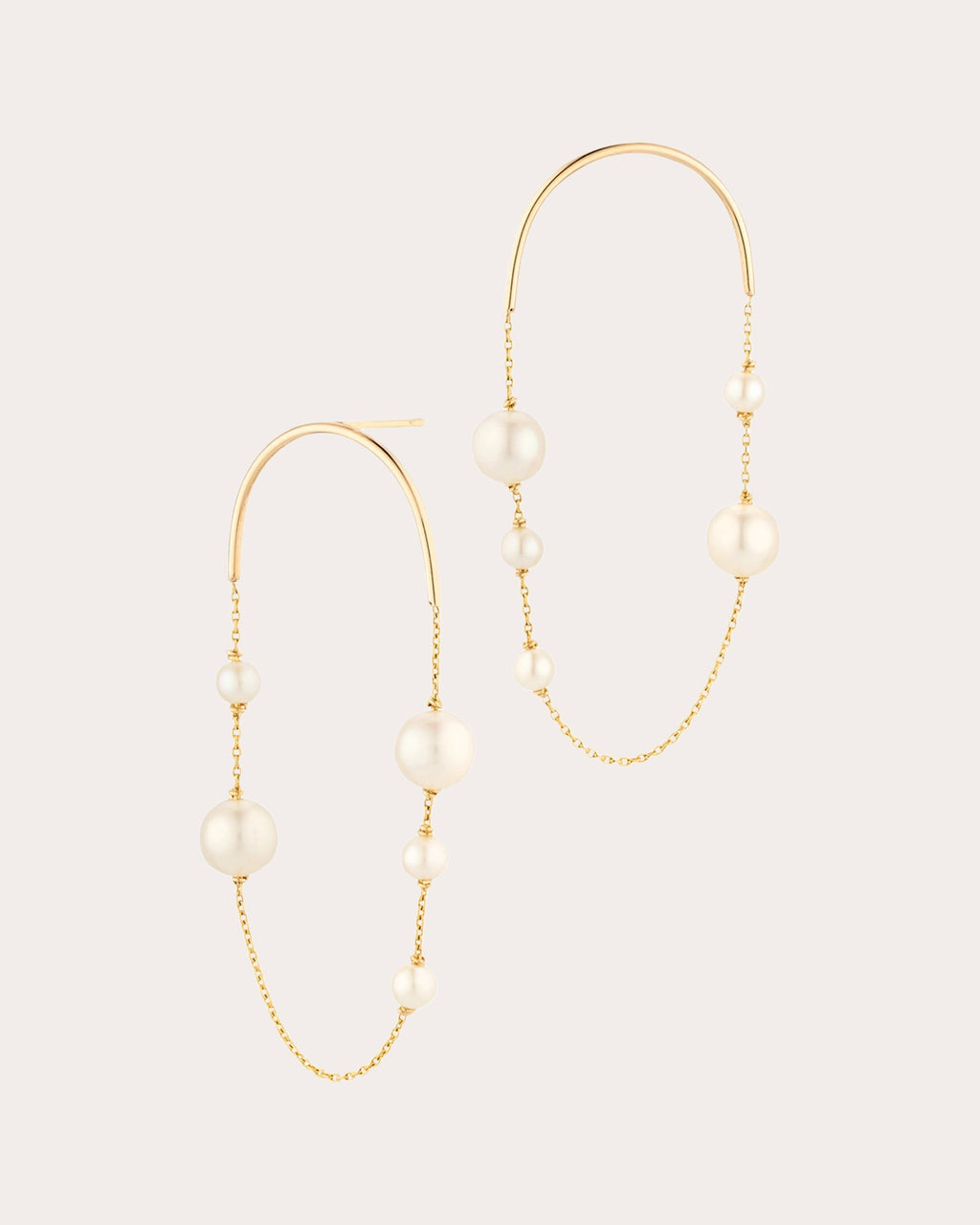 Large Arch 14K Gold Pearl Earrings