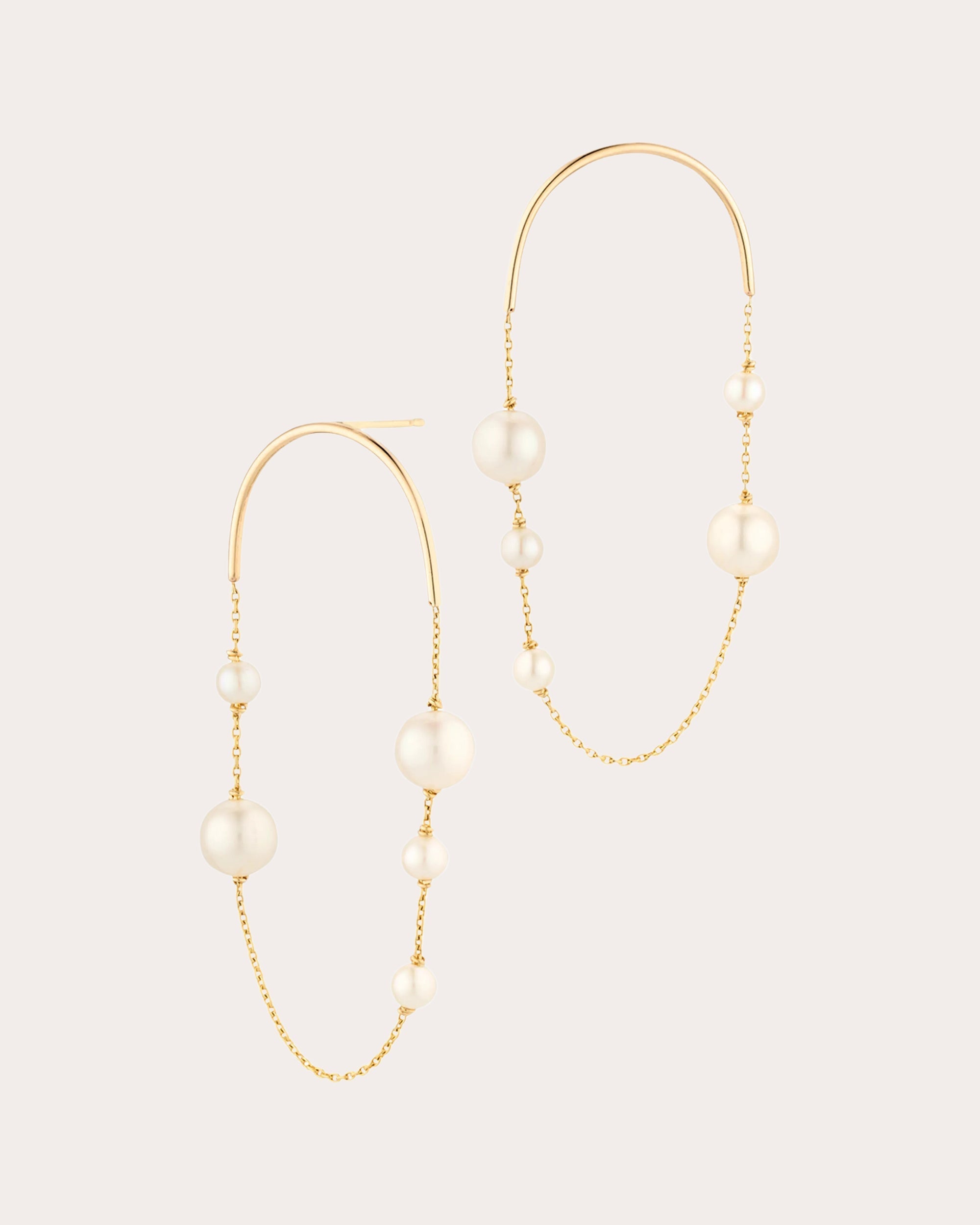 Large Arch 14K Gold Pearl Earrings