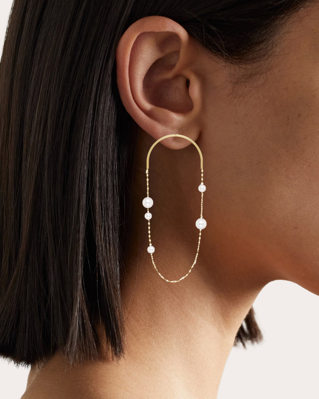 Large Arch 14K Gold Pearl Earrings